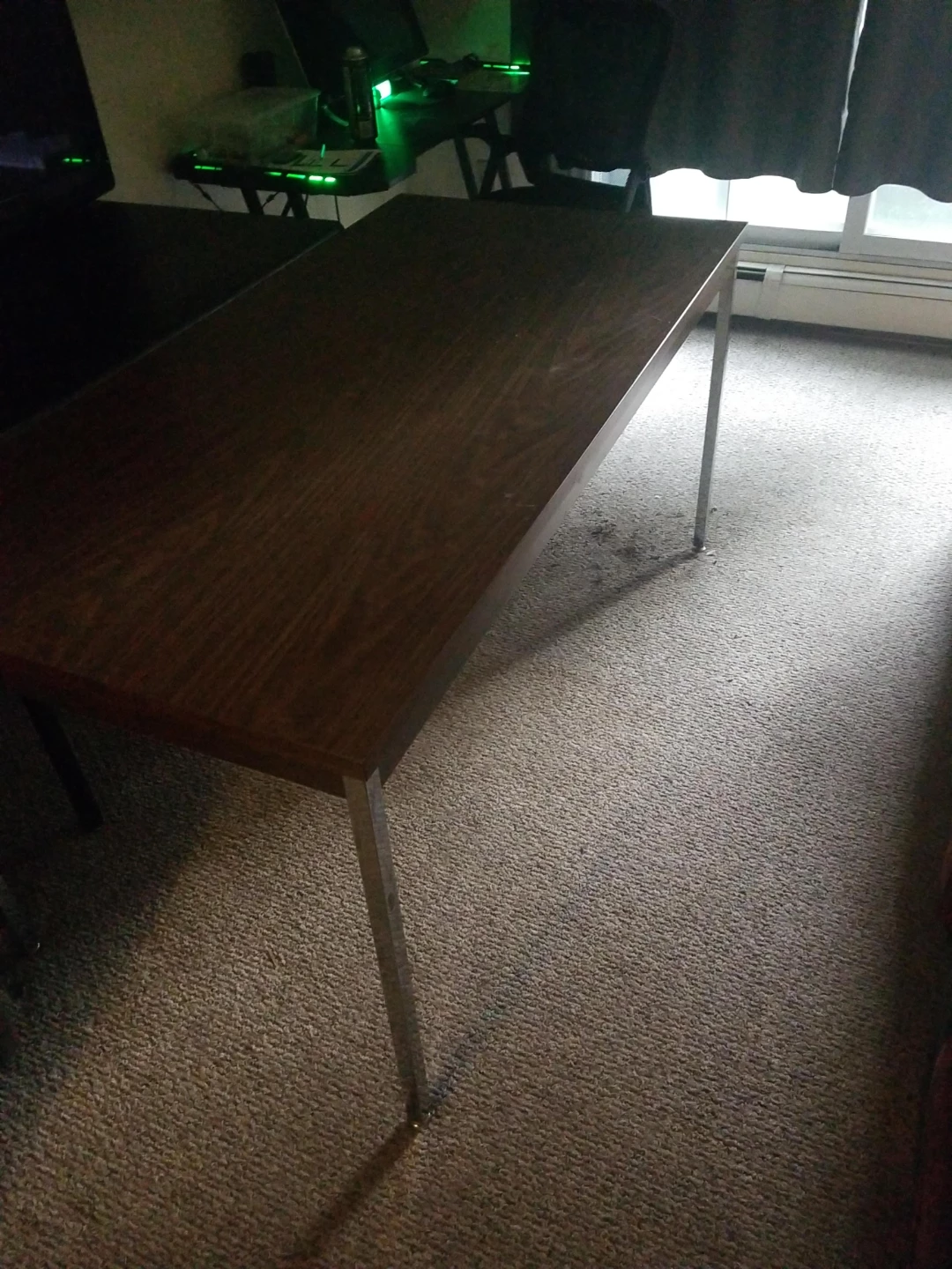 Dark Wood Finish Desk with Metal Legs