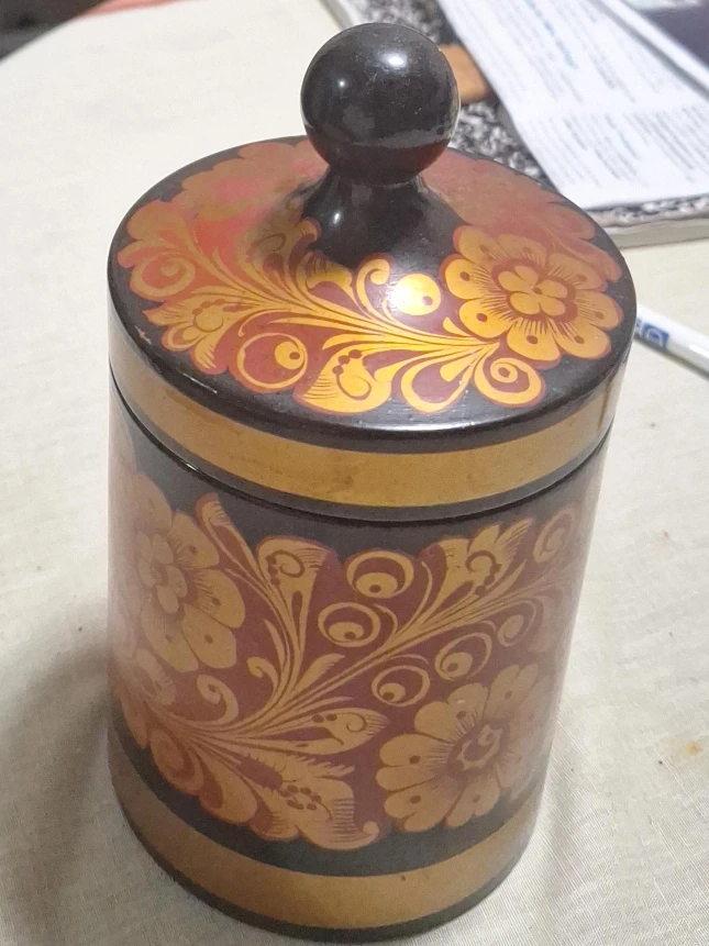 Hand-painted Russian Wooden Khokhloma Lidded Jar