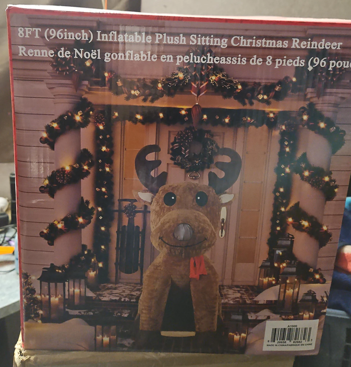 8ft Inflatable Plush Sitting Christmas Reindeer