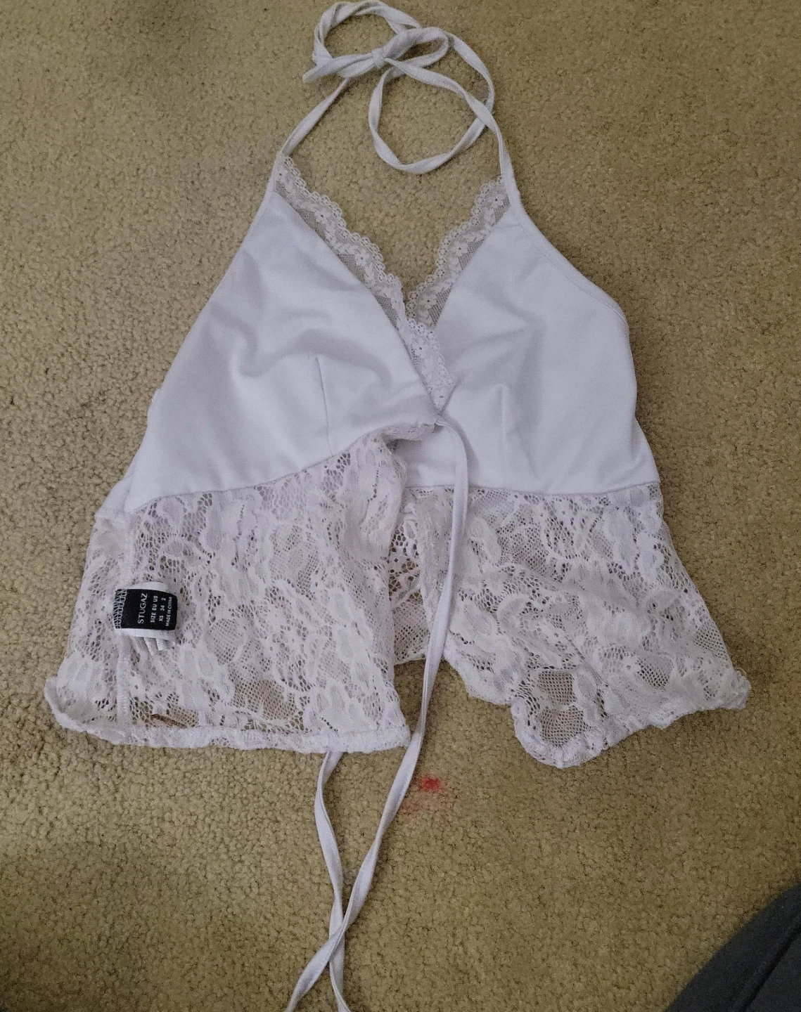 Stugaz White Lace Halter Top