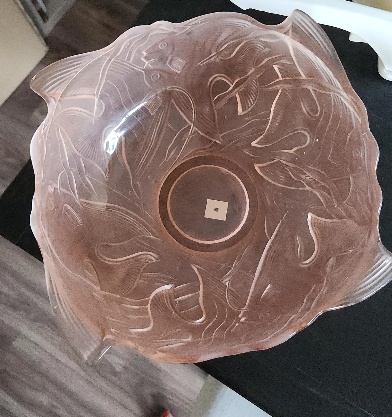 Art Deco frosted peach/pink glass