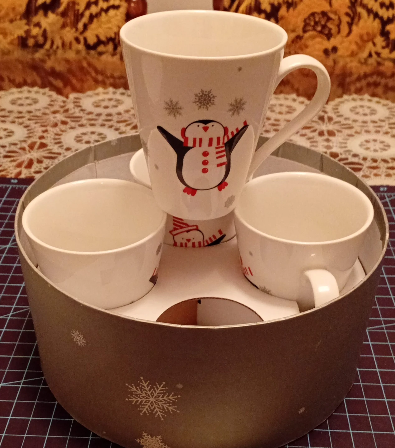 Set of 4 Penguin Holiday Mugs