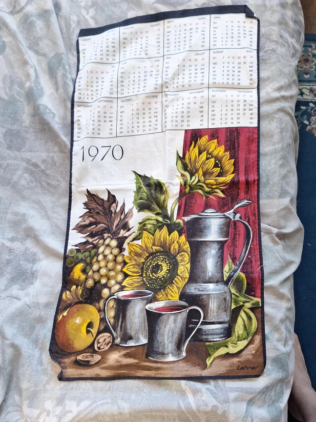 Vintage 1970 Lehner Fabric Calendar Wall Hanging