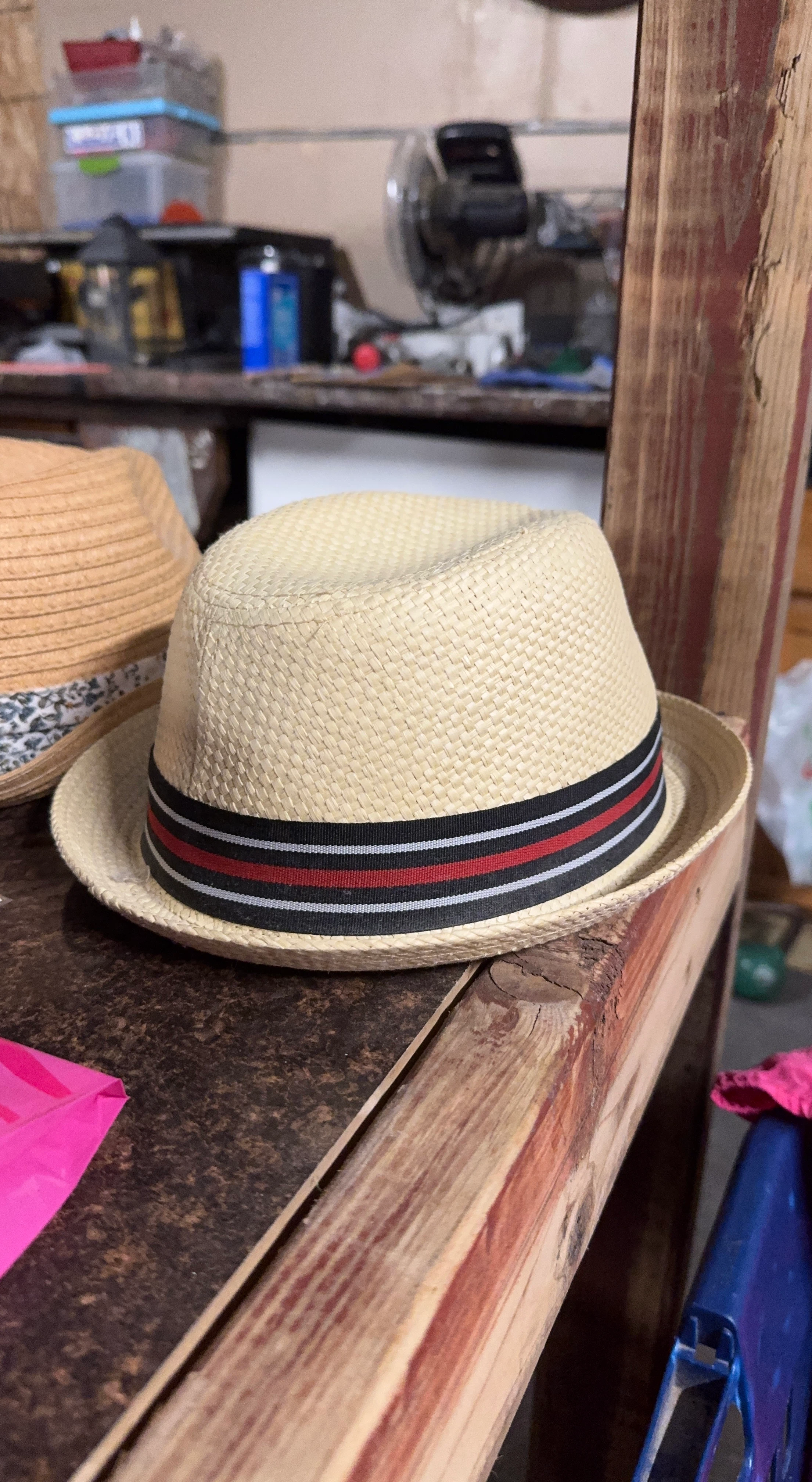 Straw Fedora with Striped Hat Band