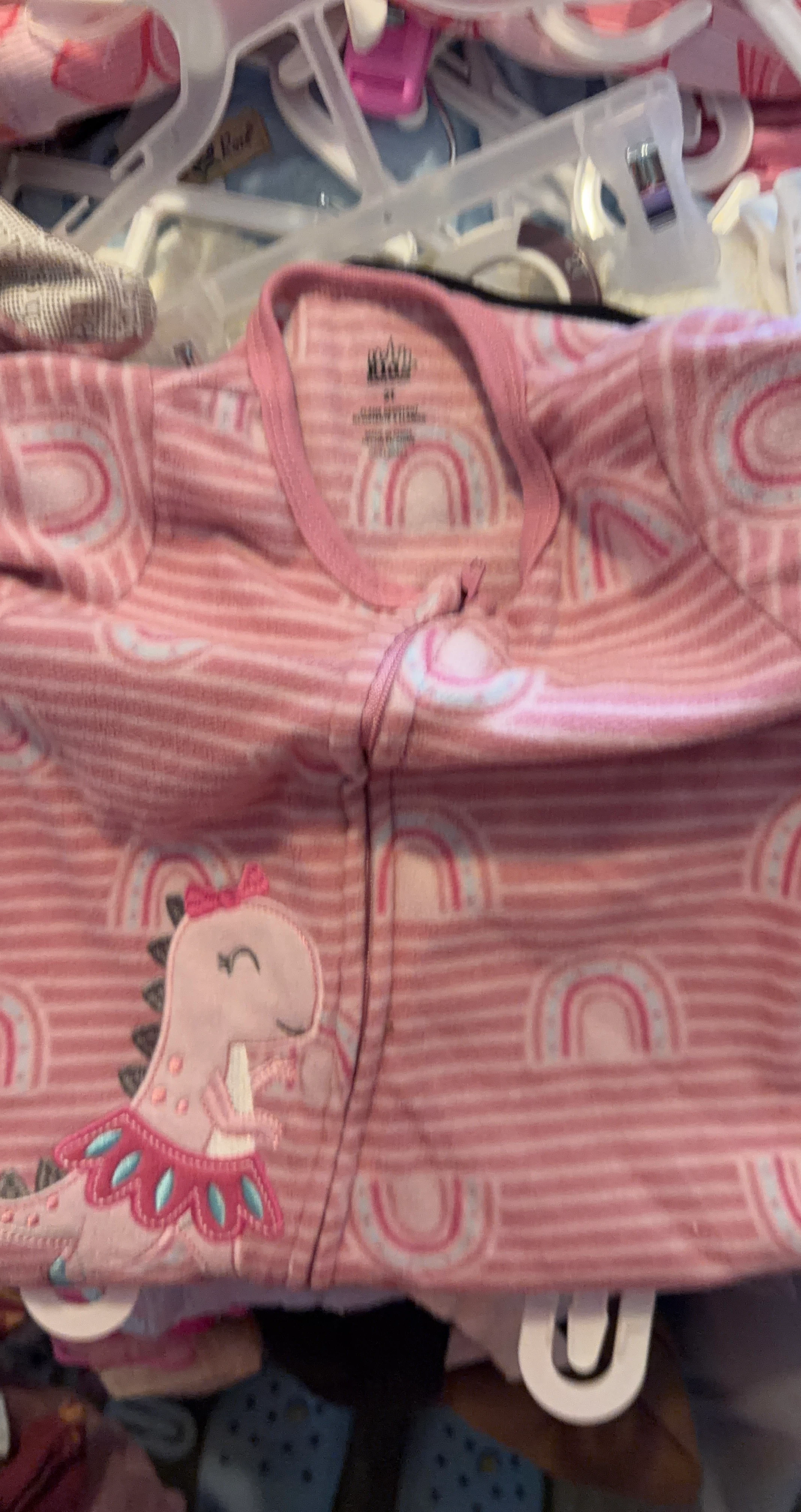 Girls Pink Dinosaur Rainbow Sleeper 4T