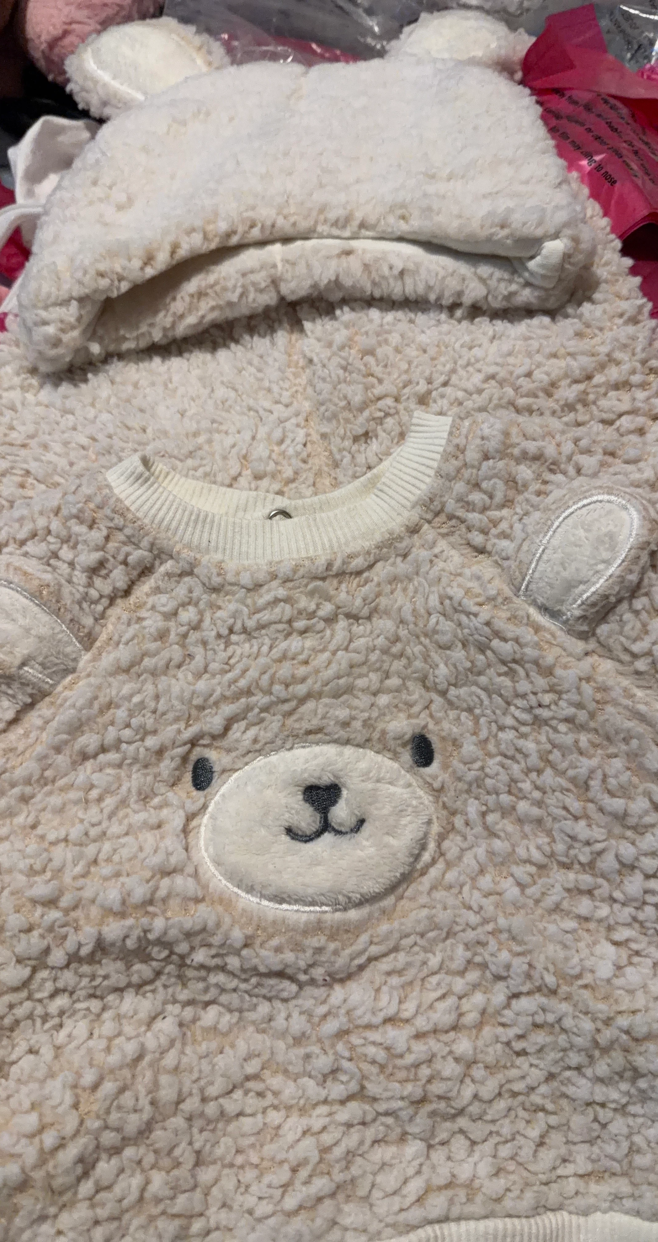 Cream Teddy Bear Fleece Baby Onesie