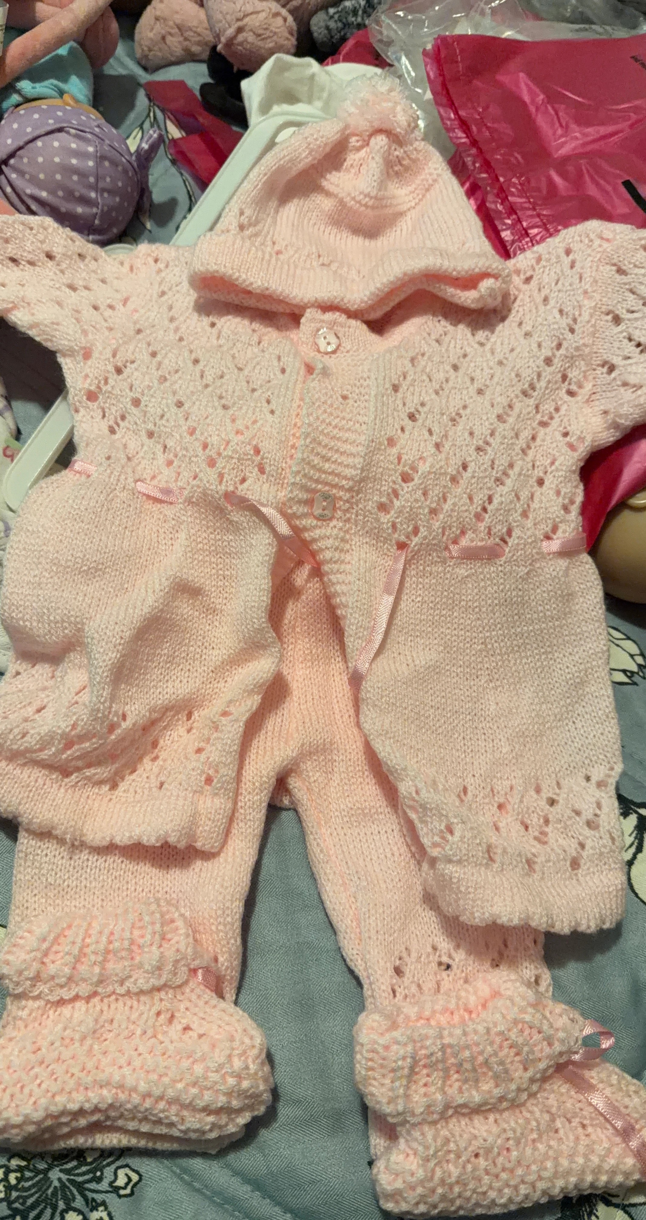 Baby Pink Knitted 3-Piece Set