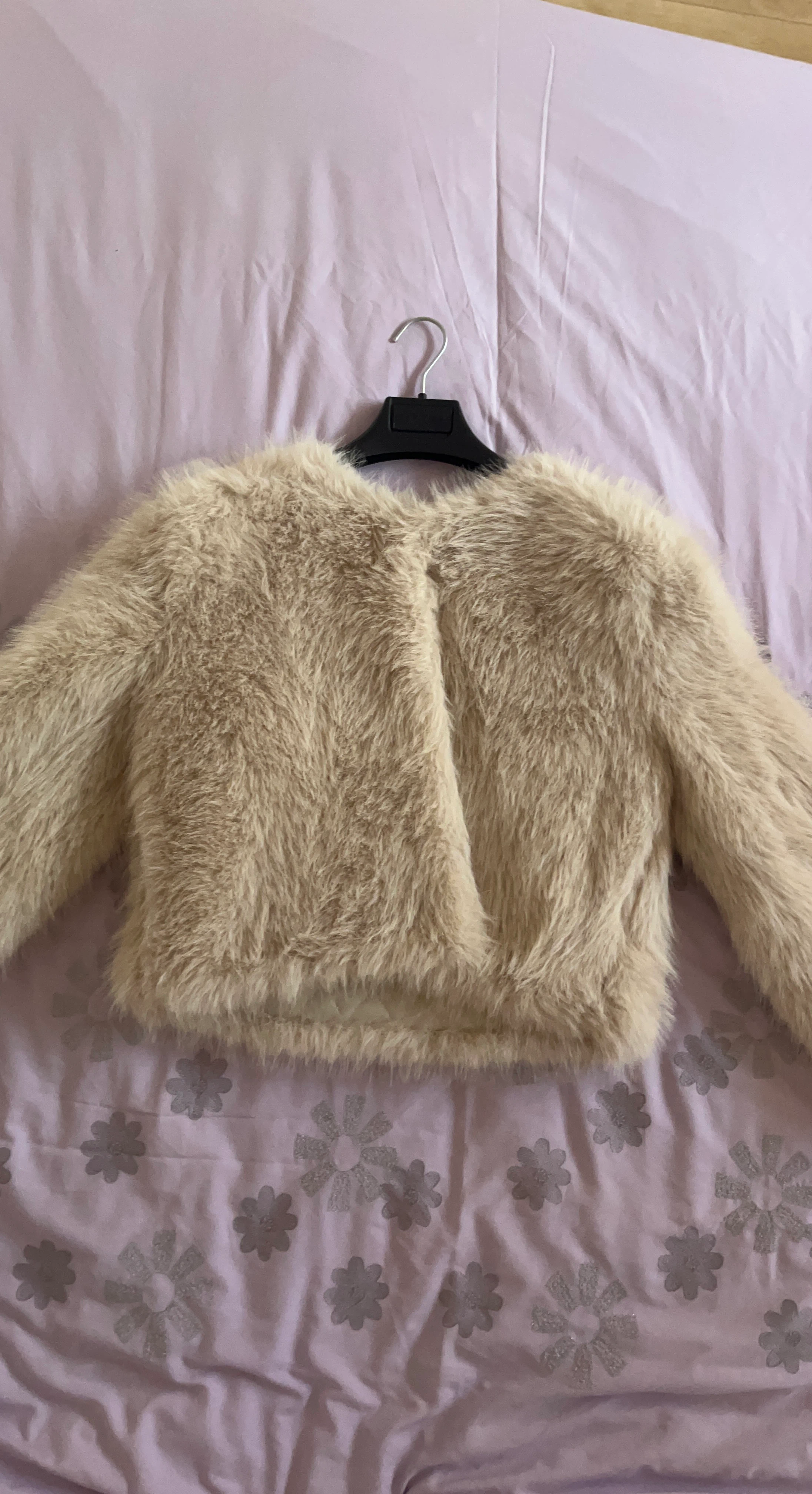 Cream Faux Fur Cropped Jacket