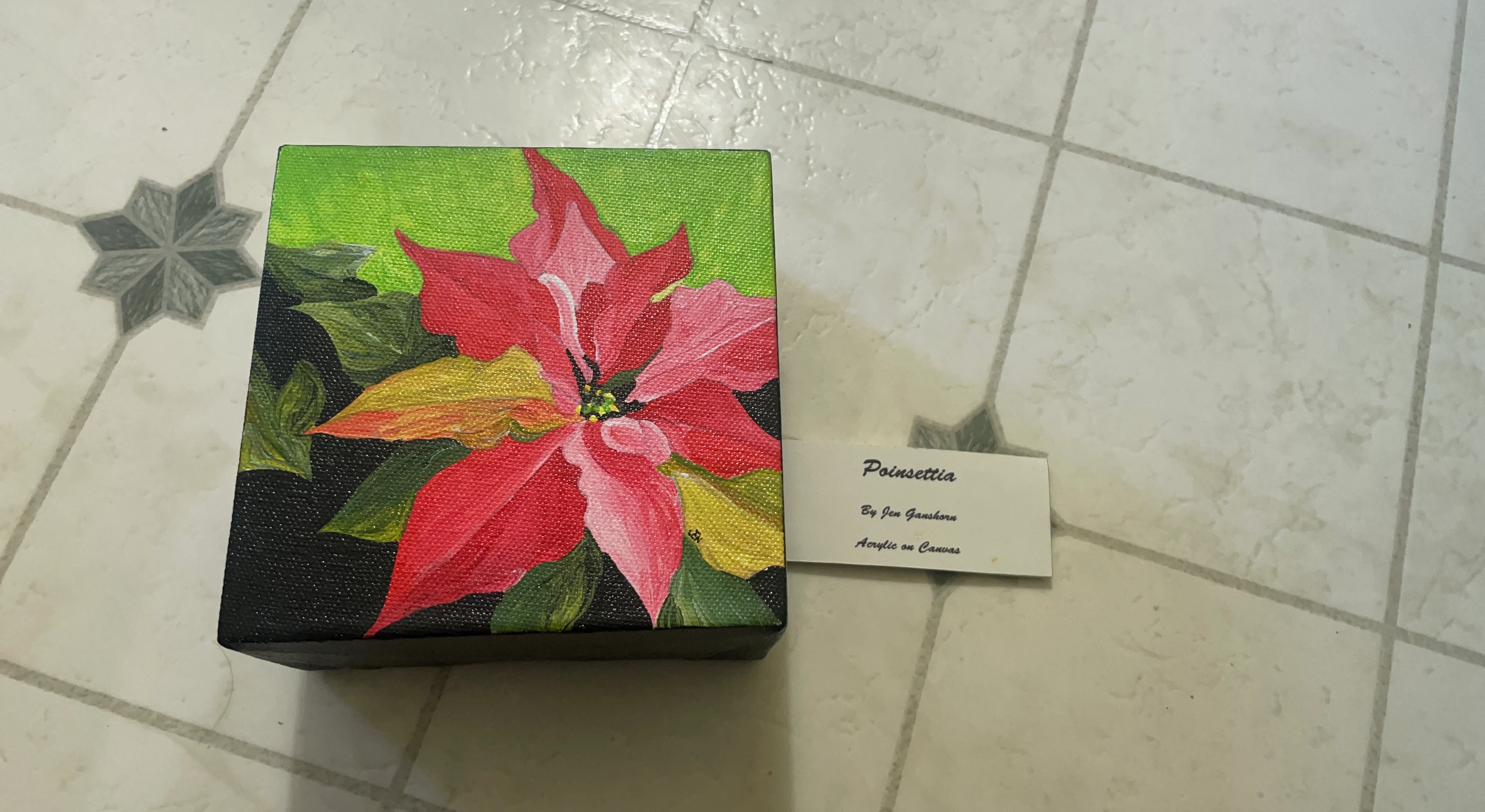 Poinsettia Acrylic on Canvas Painting by Jen Ganshorn