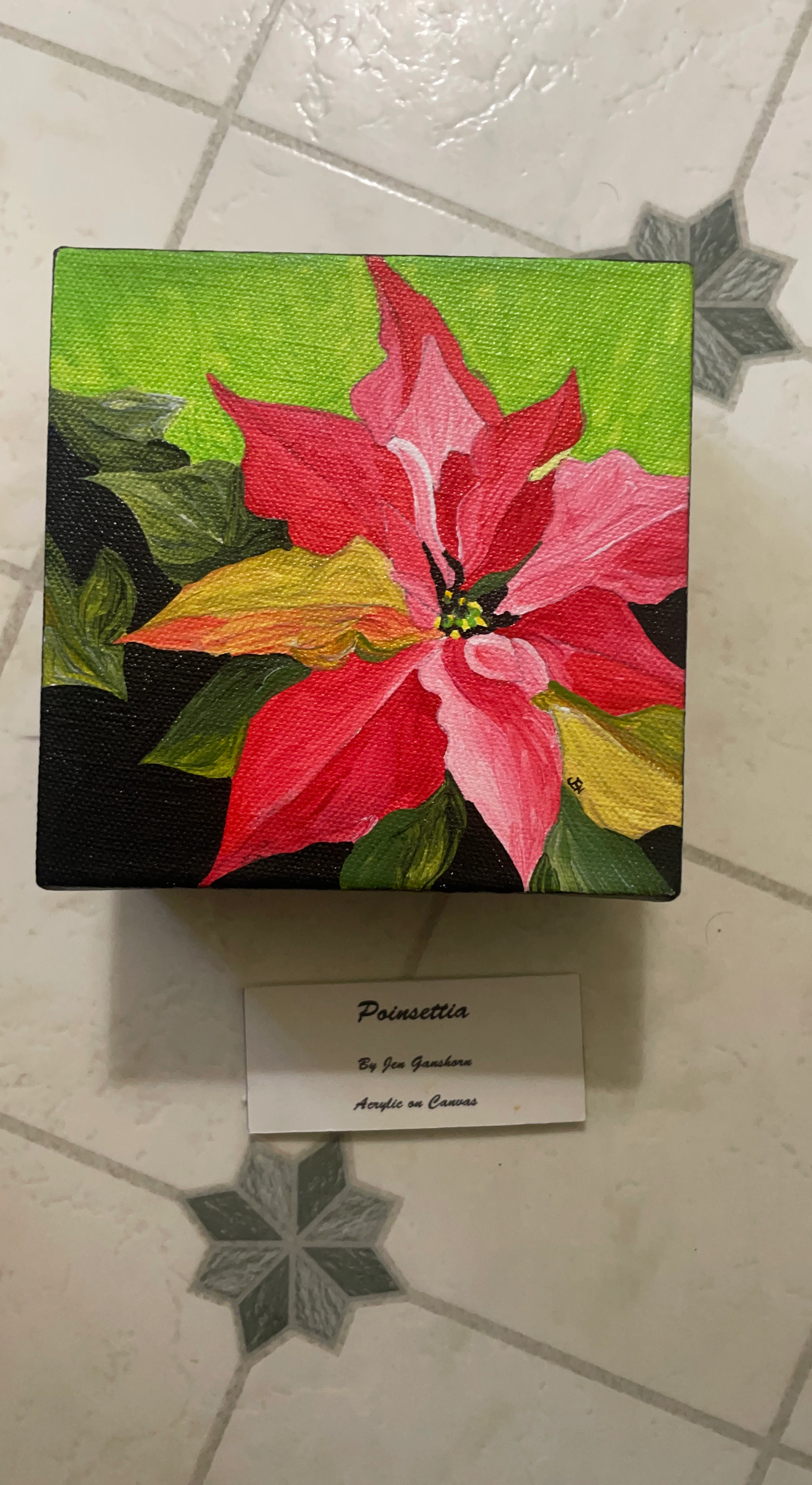 Poinsettia Acrylic on Canvas Painting by Jen Ganshorn