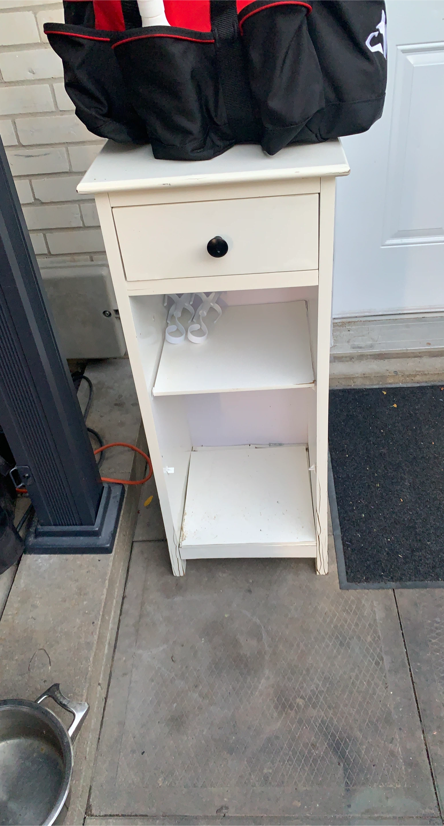 White side table with drawer and shelving