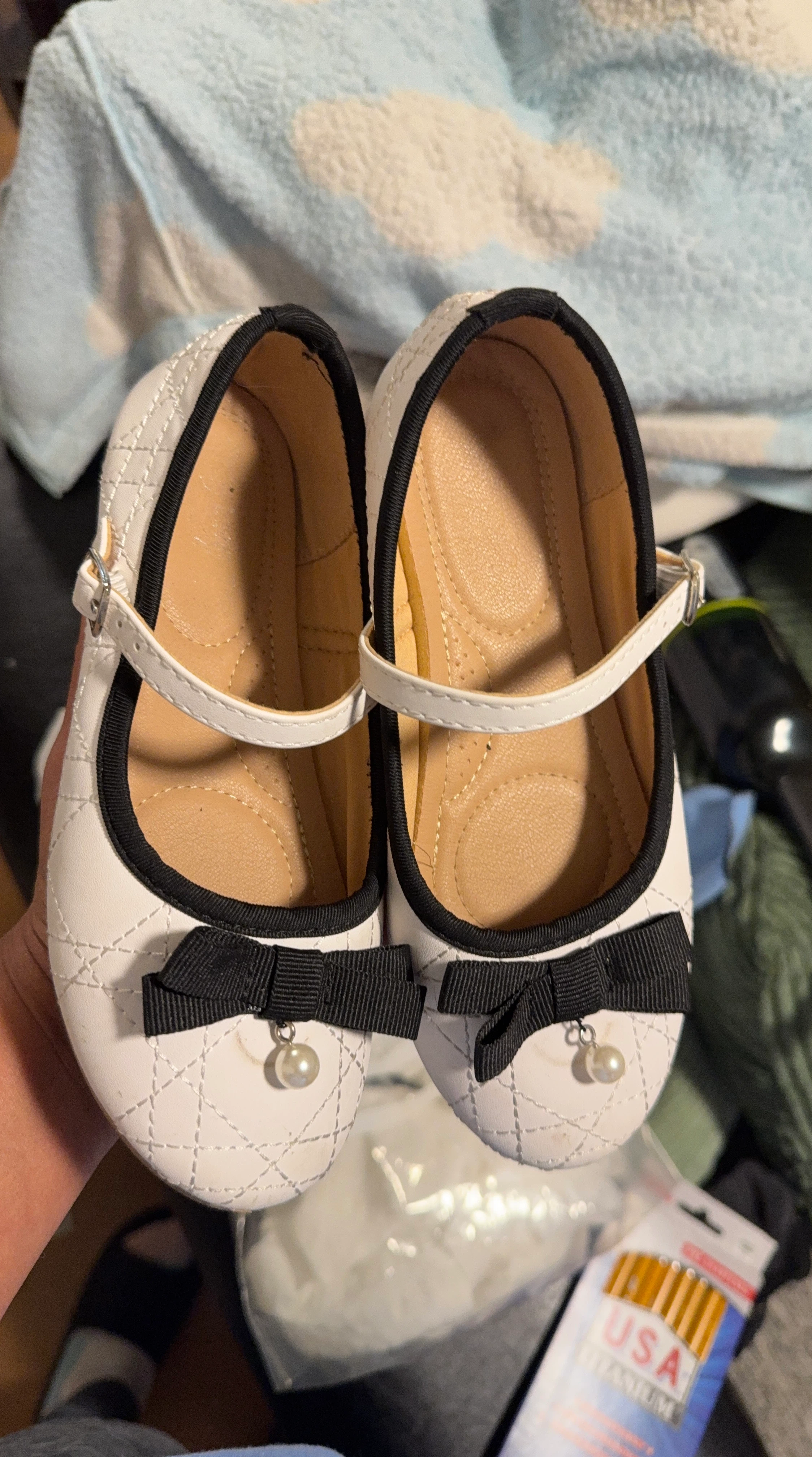 White Quilted Mary Jane Flats