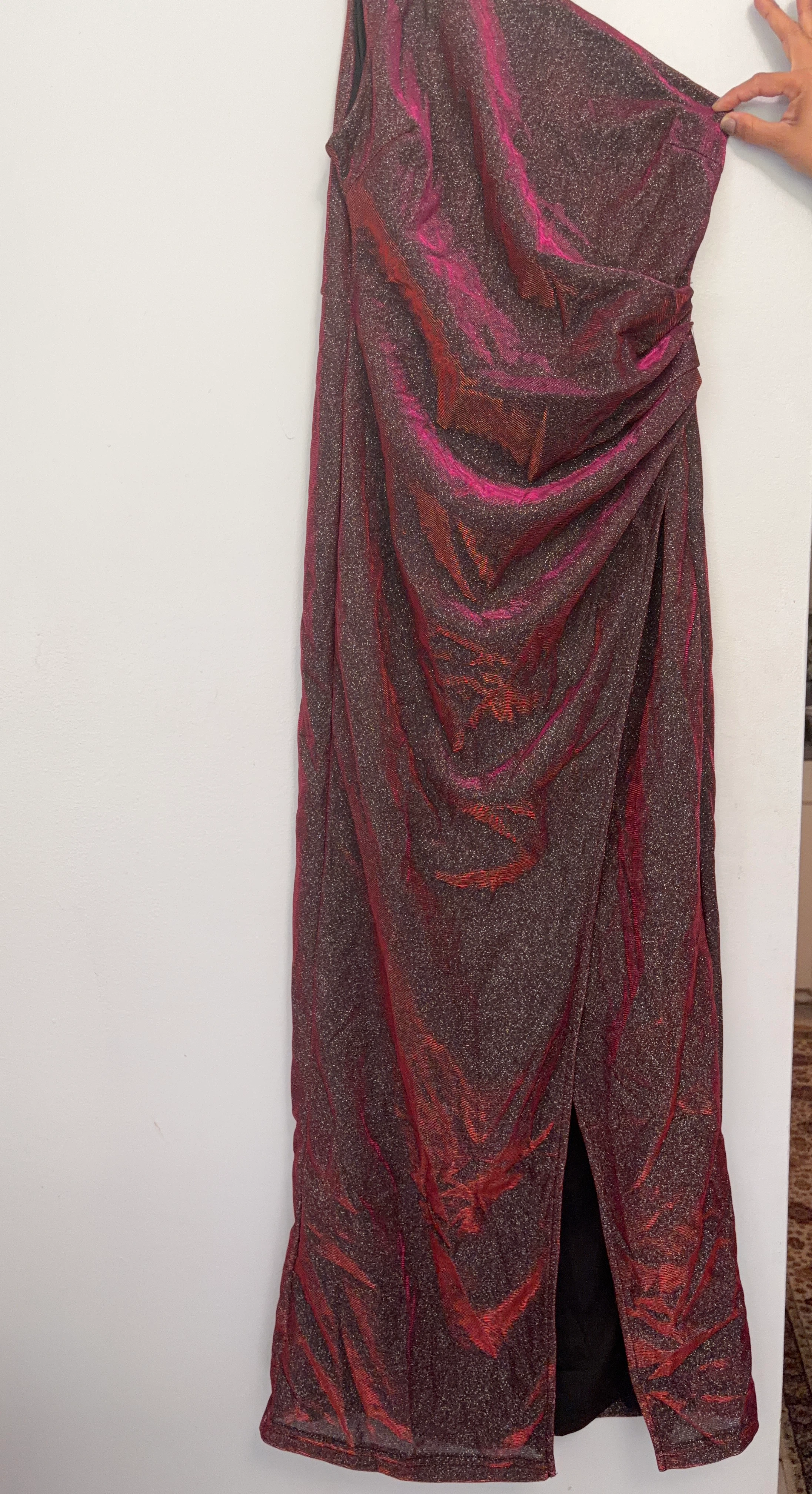 Metallic One-Shoulder Evening Dress