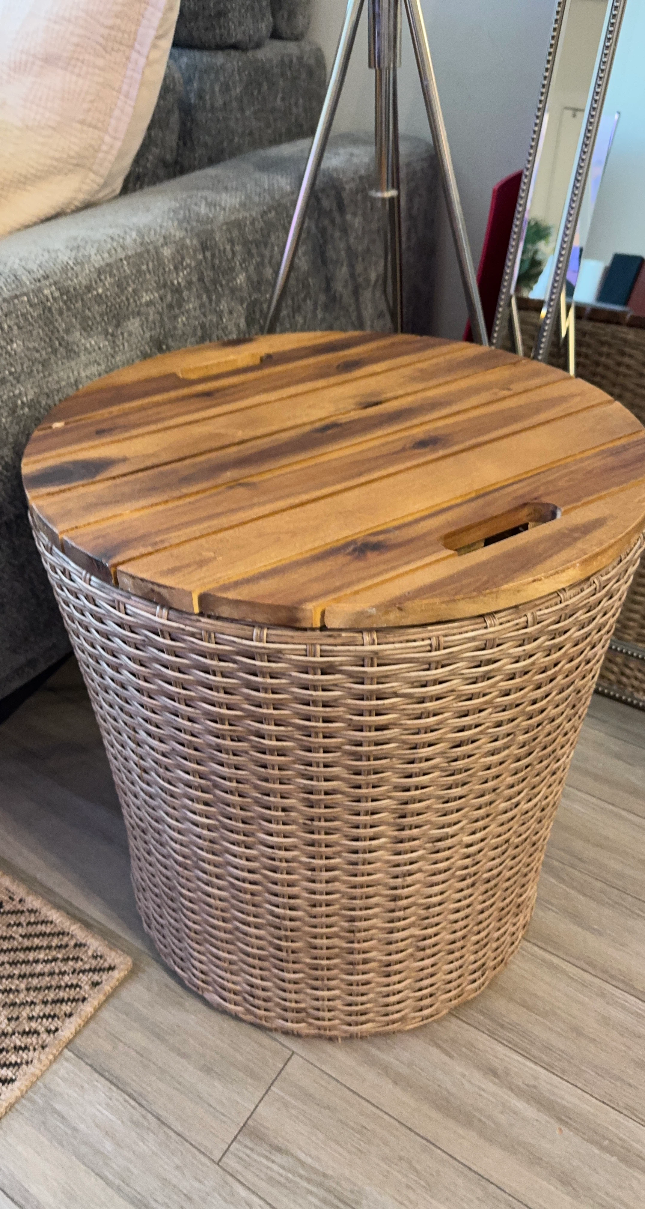 Round Woven Storage Side Table