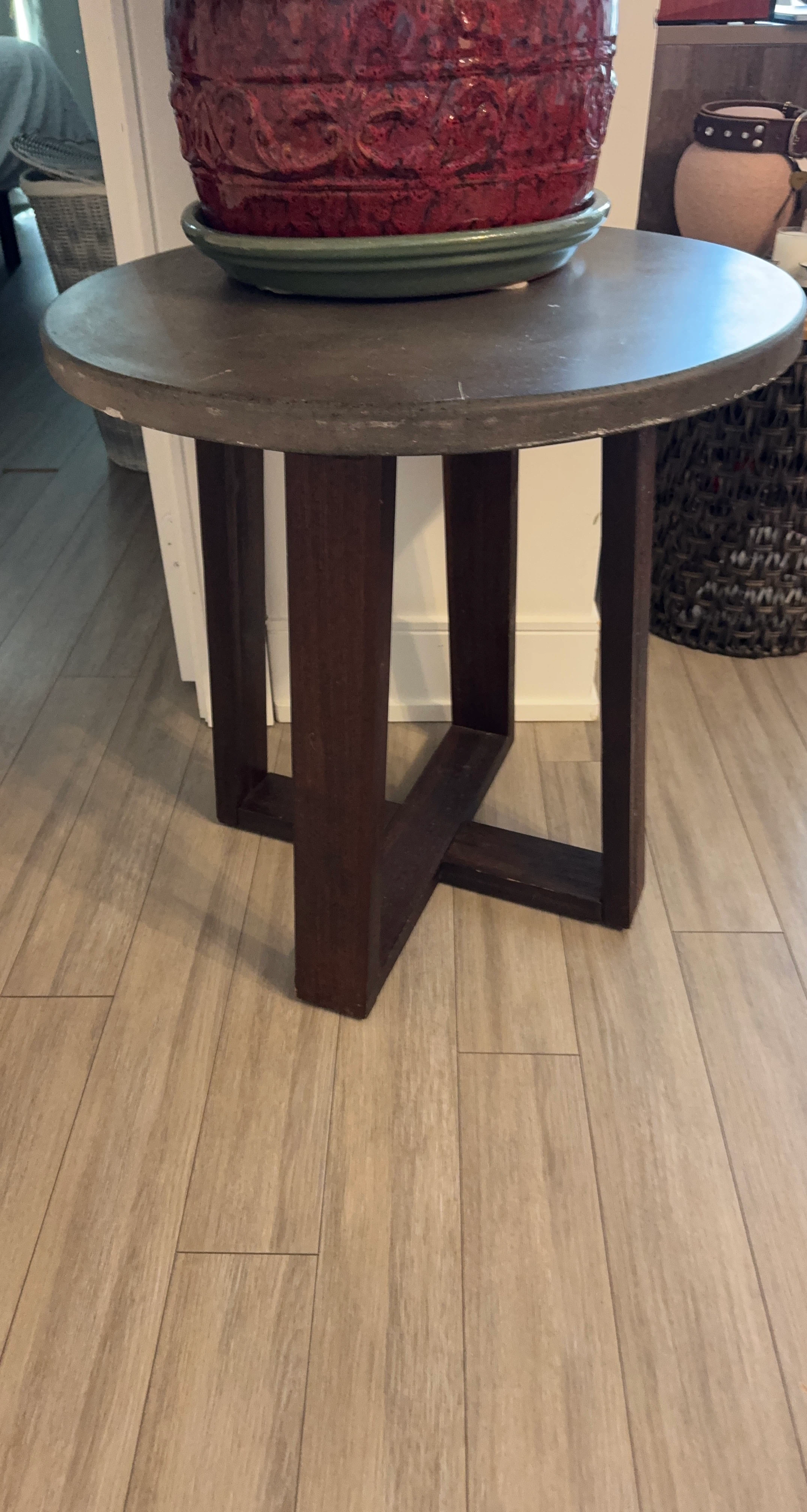 Concrete Top Side Table with Wooden Base