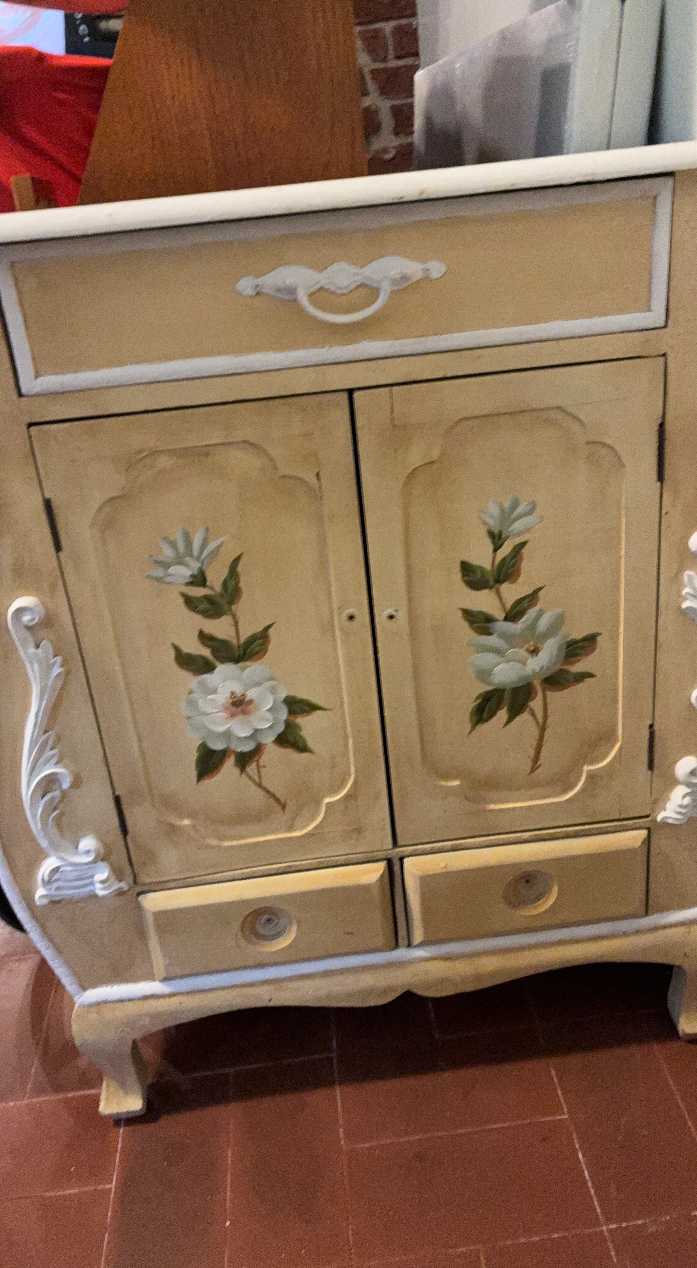 Vintage floral hand-painted wooden cabinet