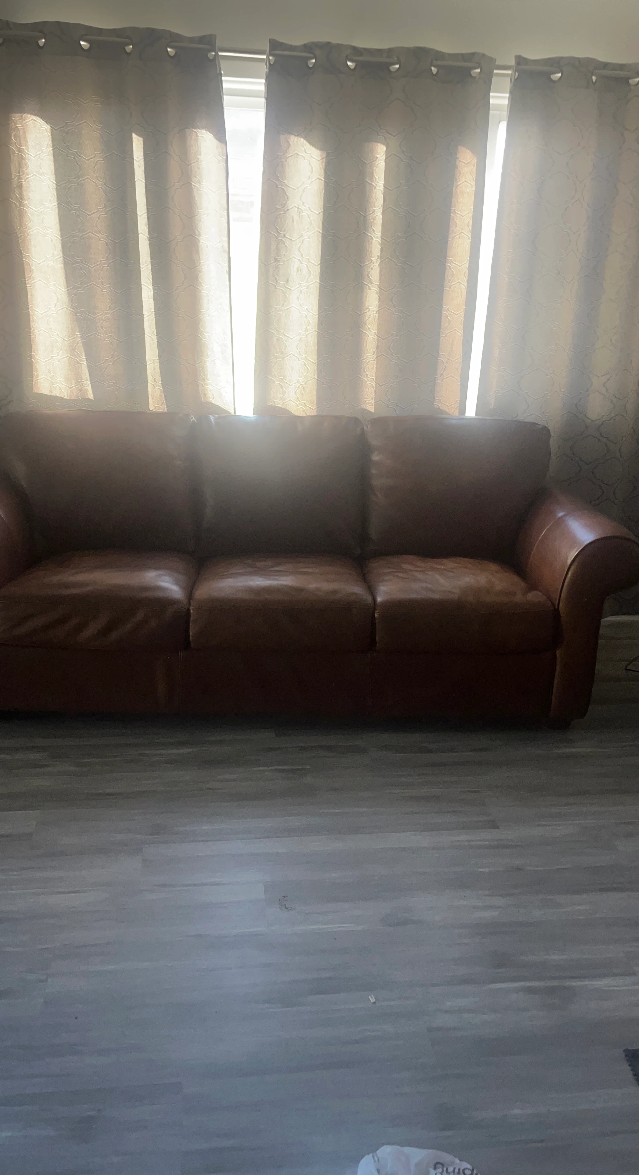 Three-Seater Brown Leather Sofa