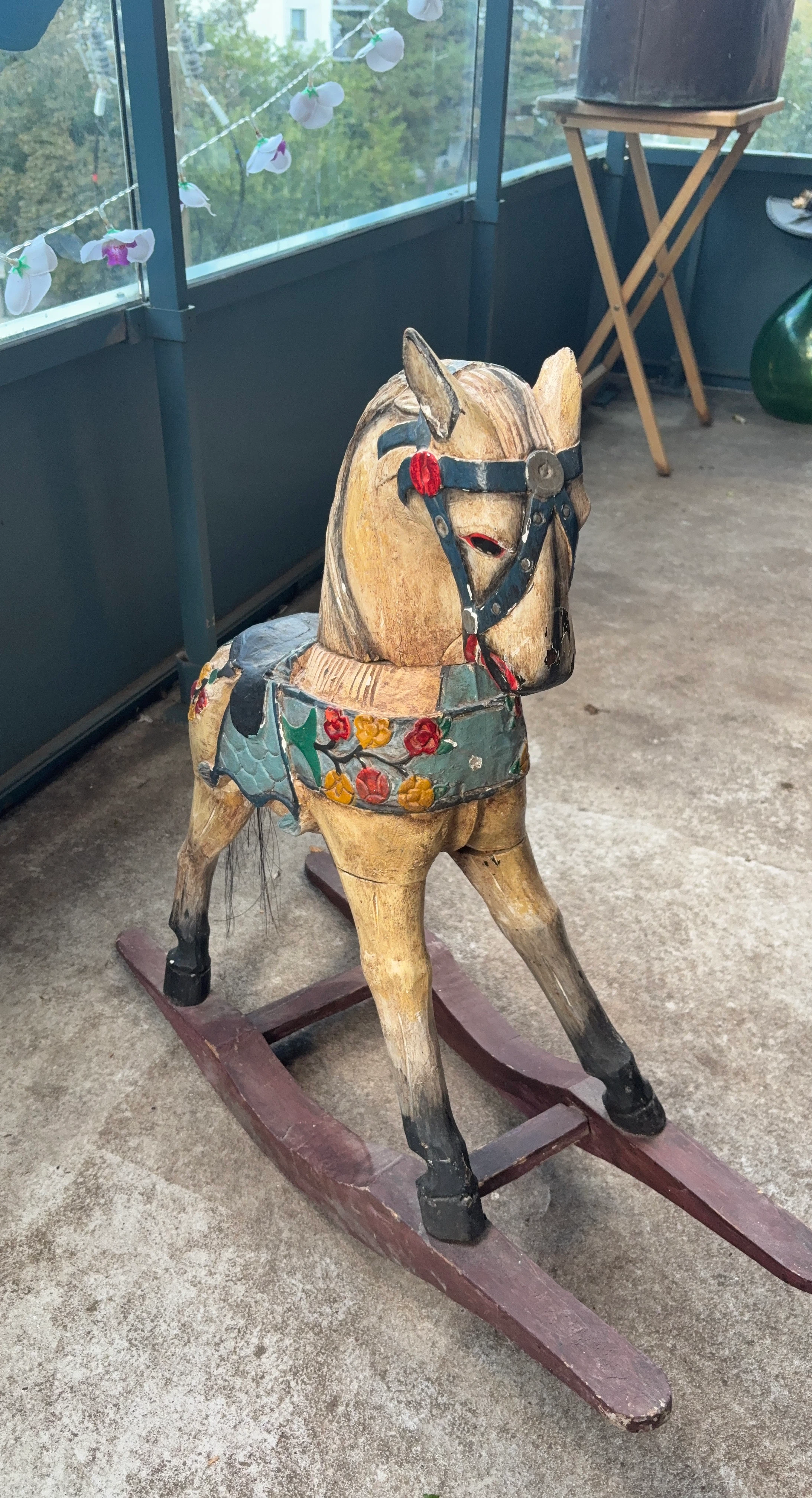 Vintage Hand-Carved Wooden Rocking Horse