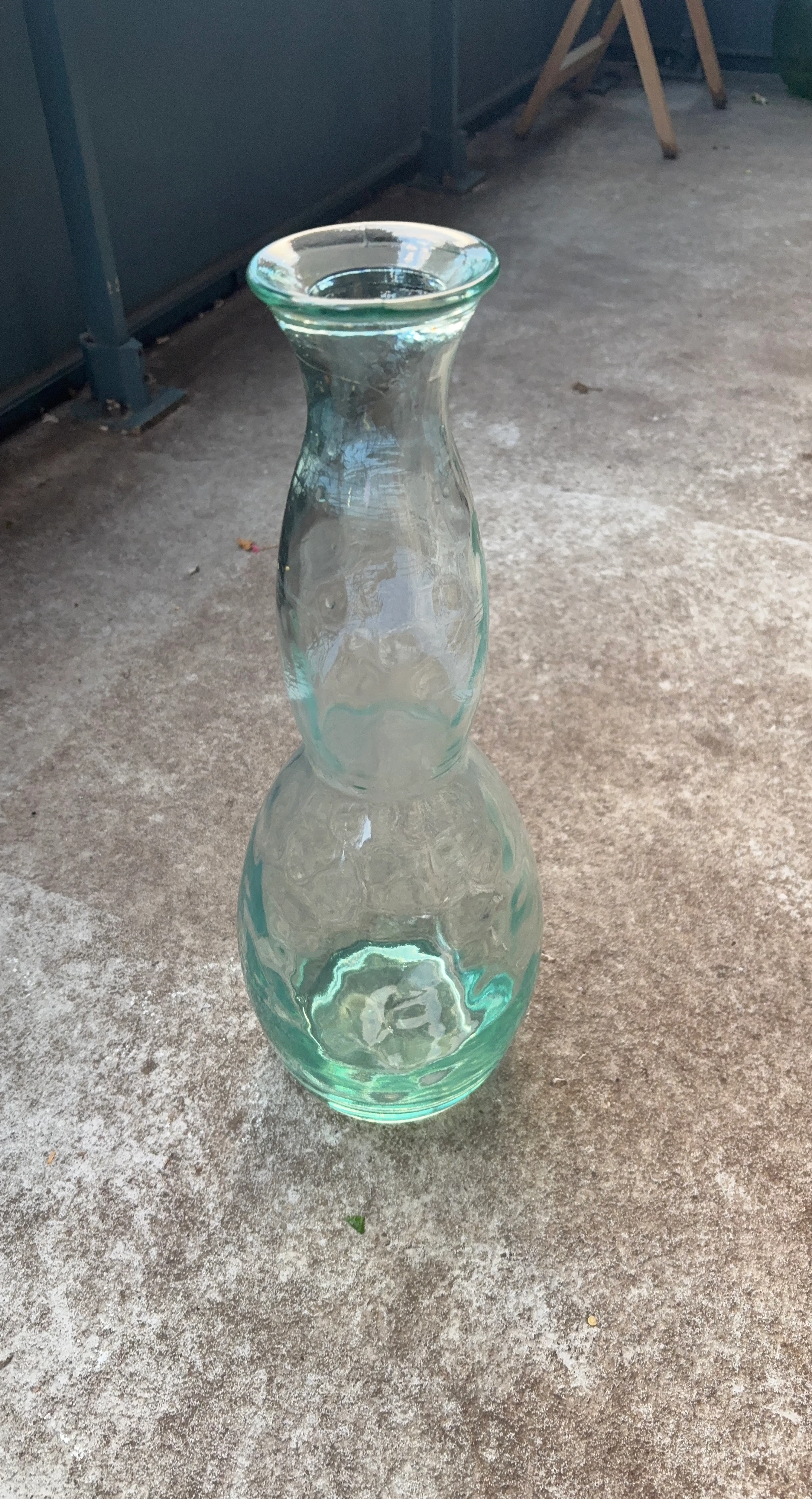 Double-bulb green glass vase