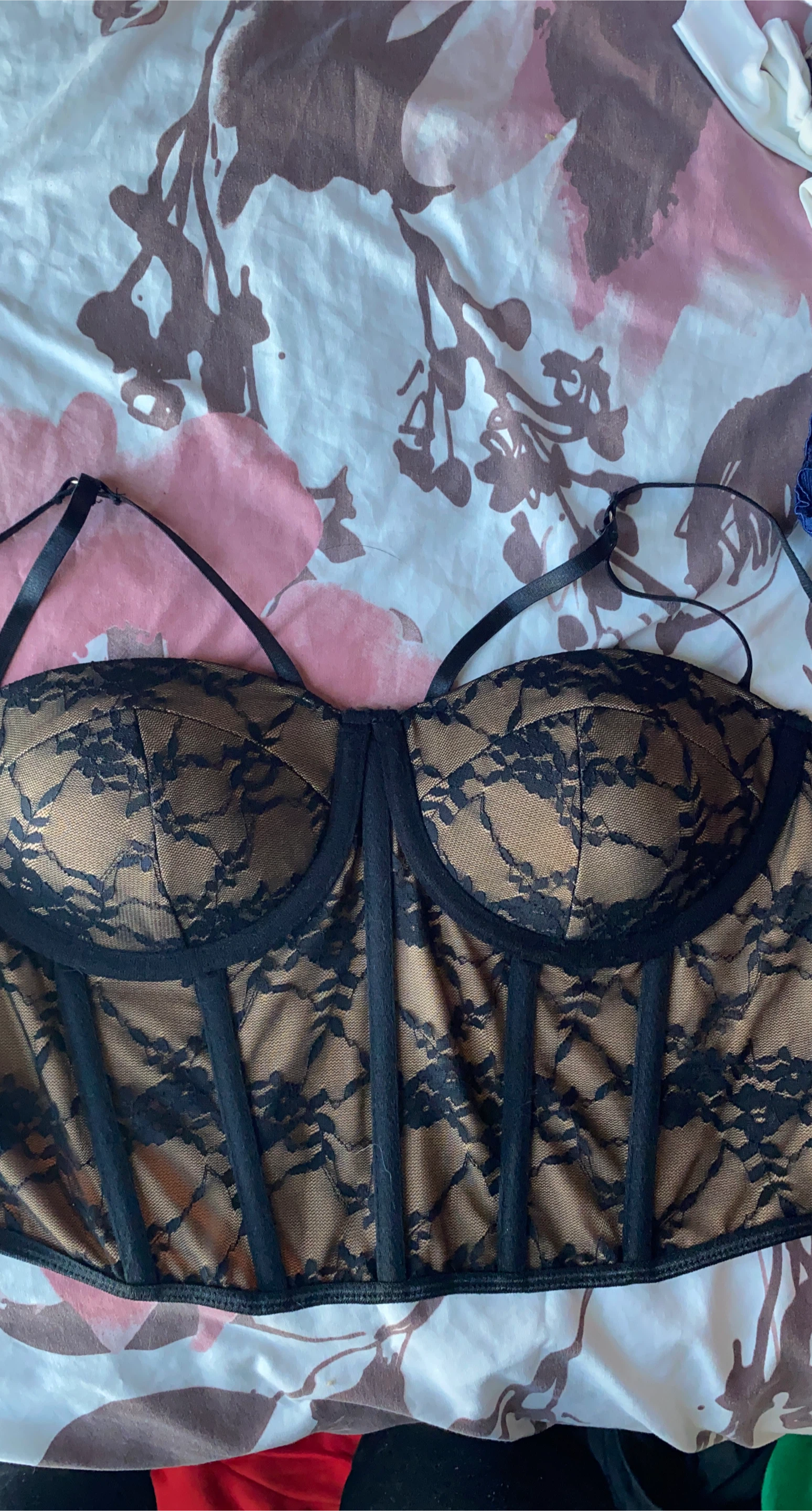 Black and Tan Lace Corset Top