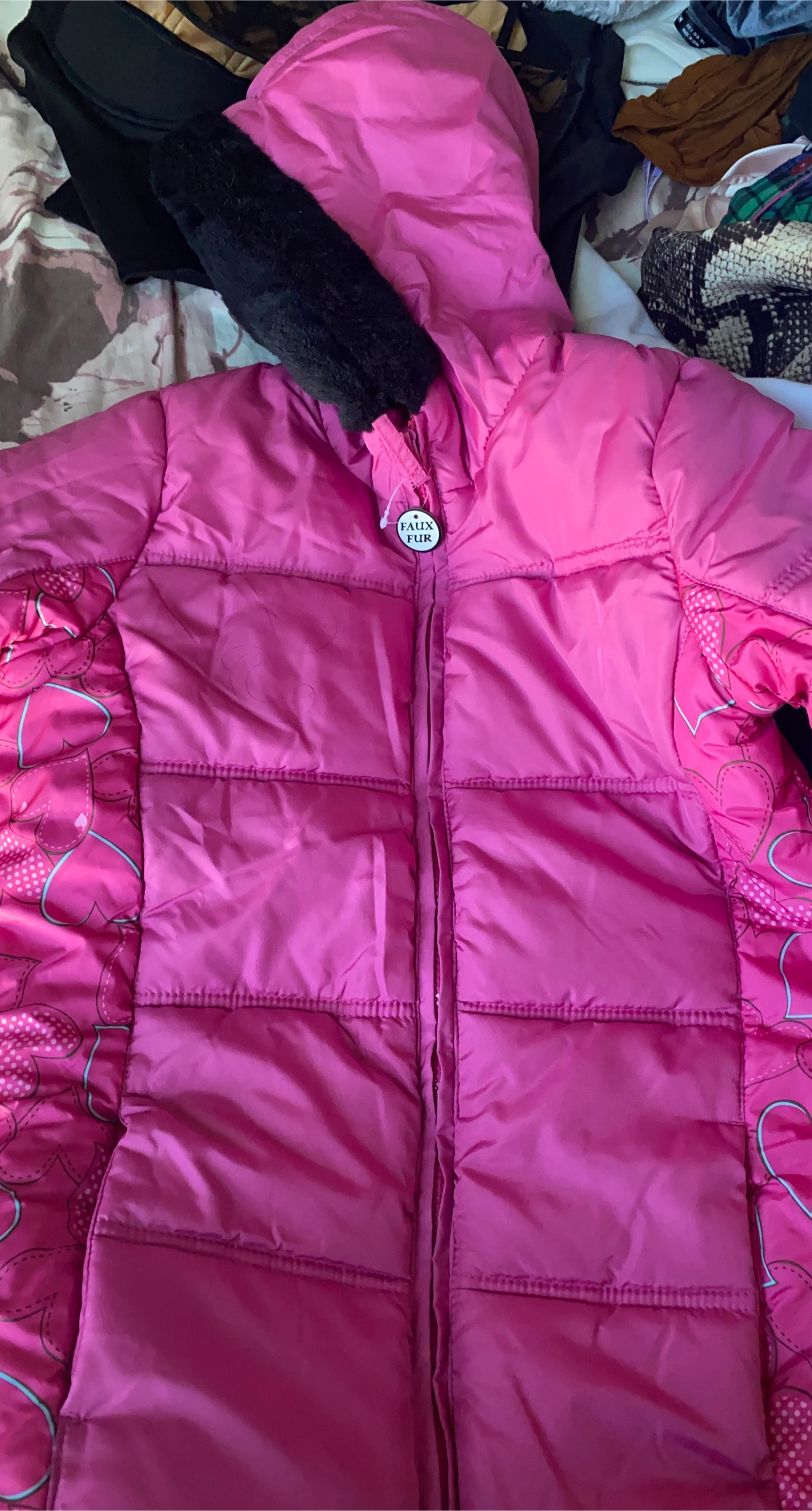 Pink Puffer Jacket with Faux Fur
