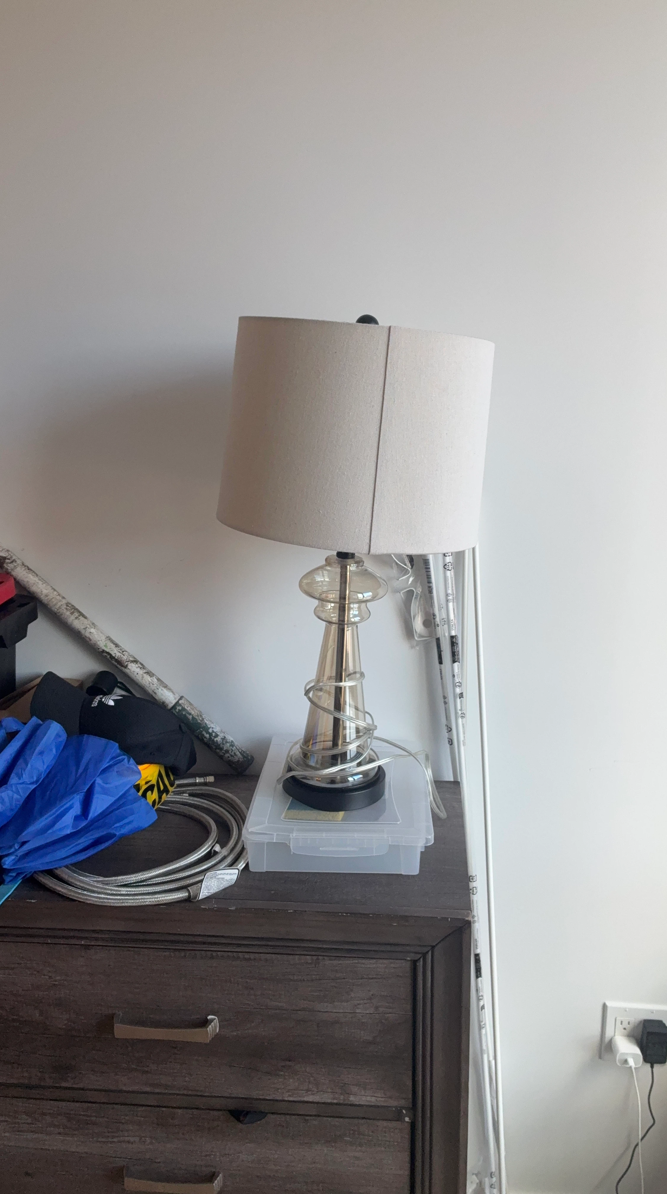 Glass Base Table Lamp with Beige Shade