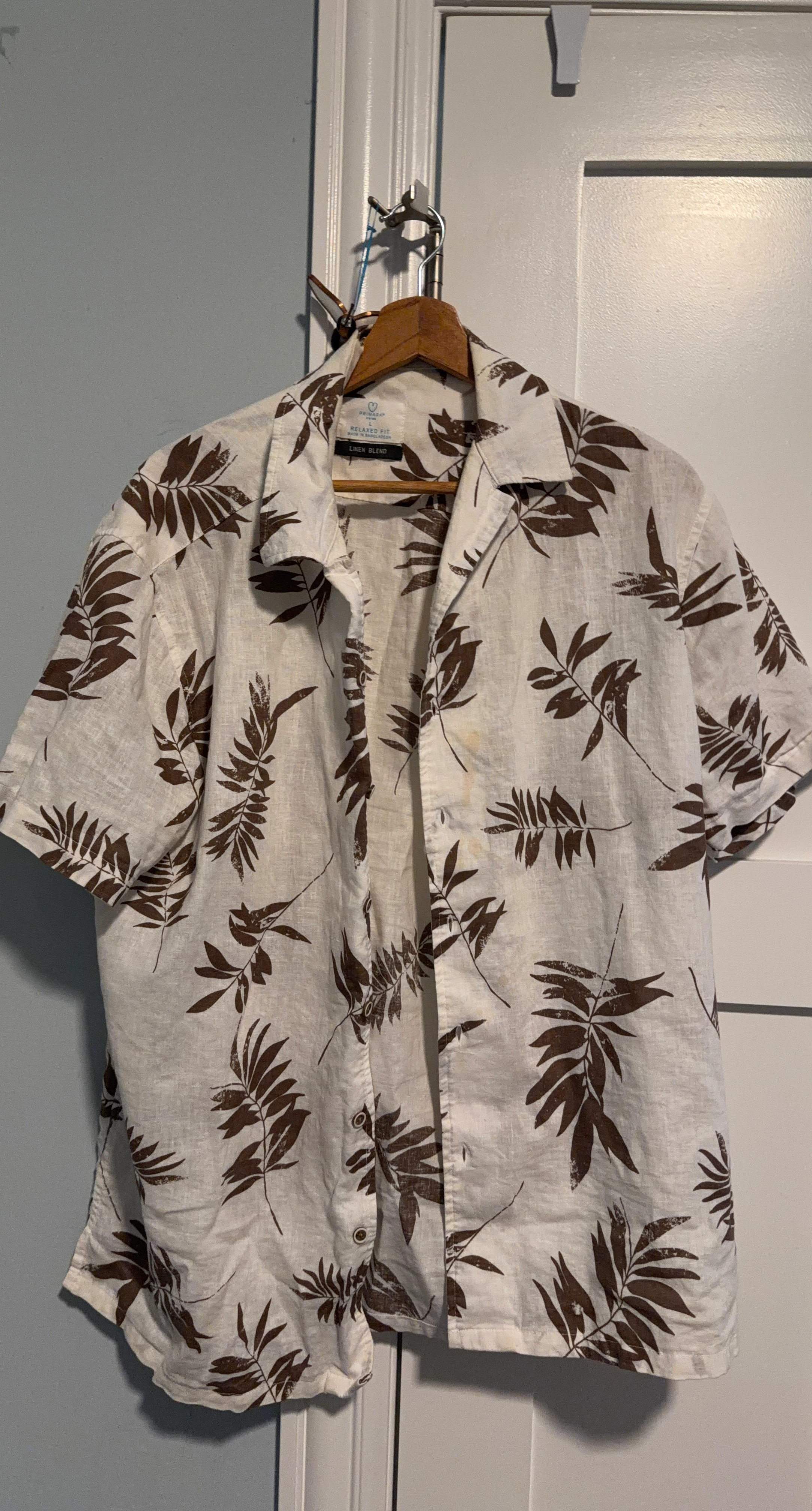 Primark Linen Blend Leaf Print Shirt