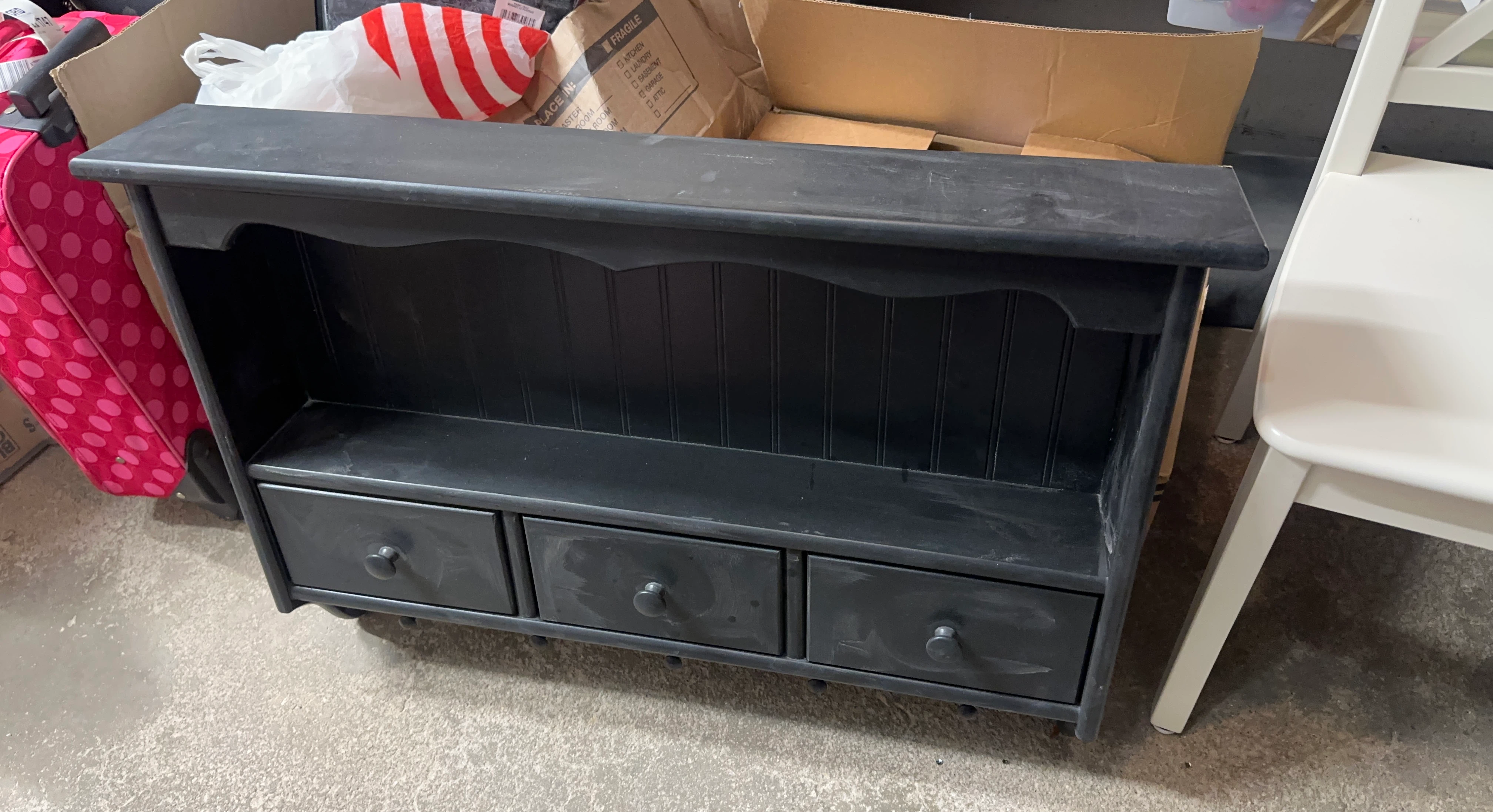 Black Wooden Wall Shelf with Three Drawers
