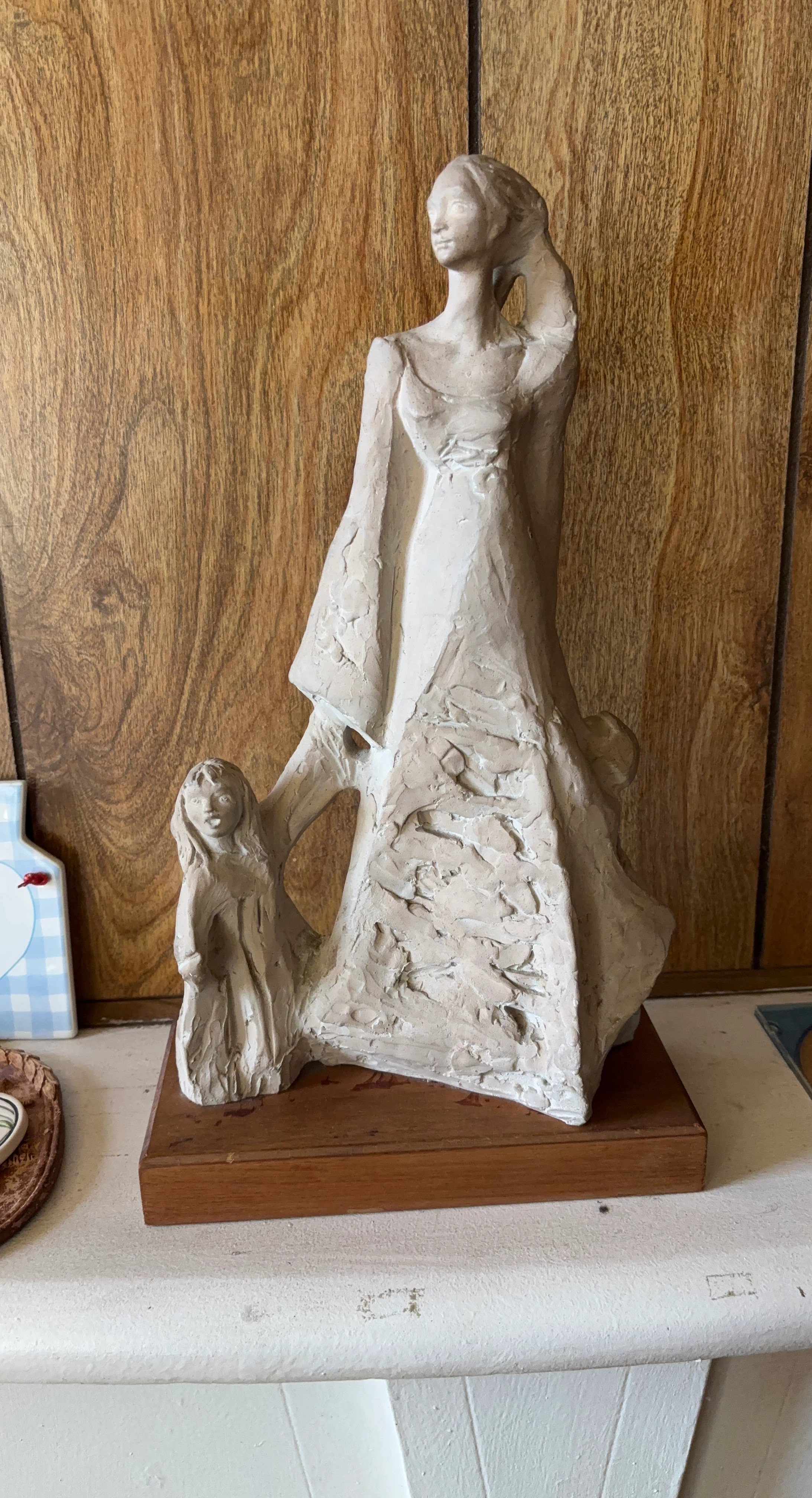 Abstract Mother and Child Clay Sculpture