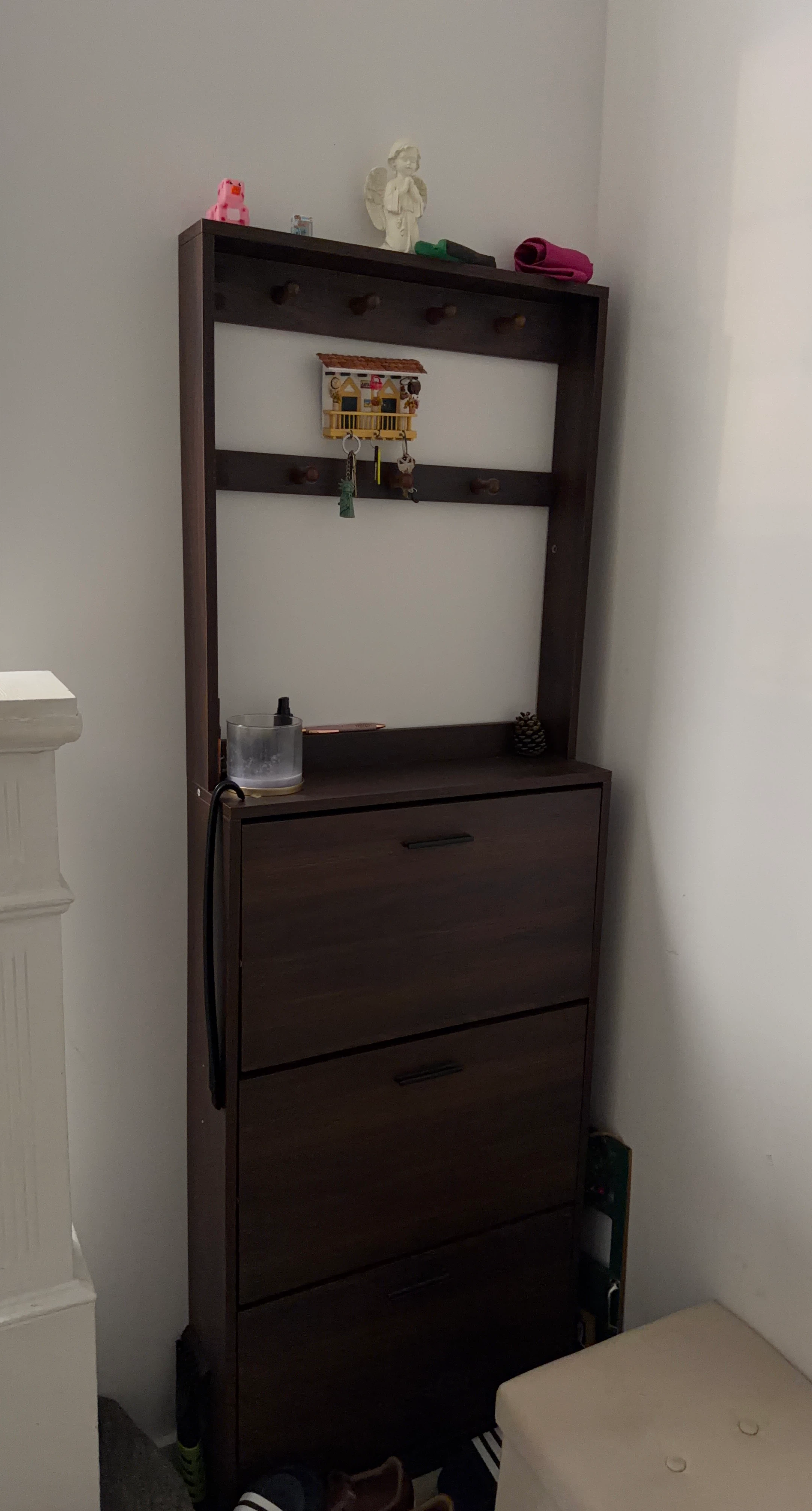 Dark Brown Entryway Shoe Cabinet with Coat Rack