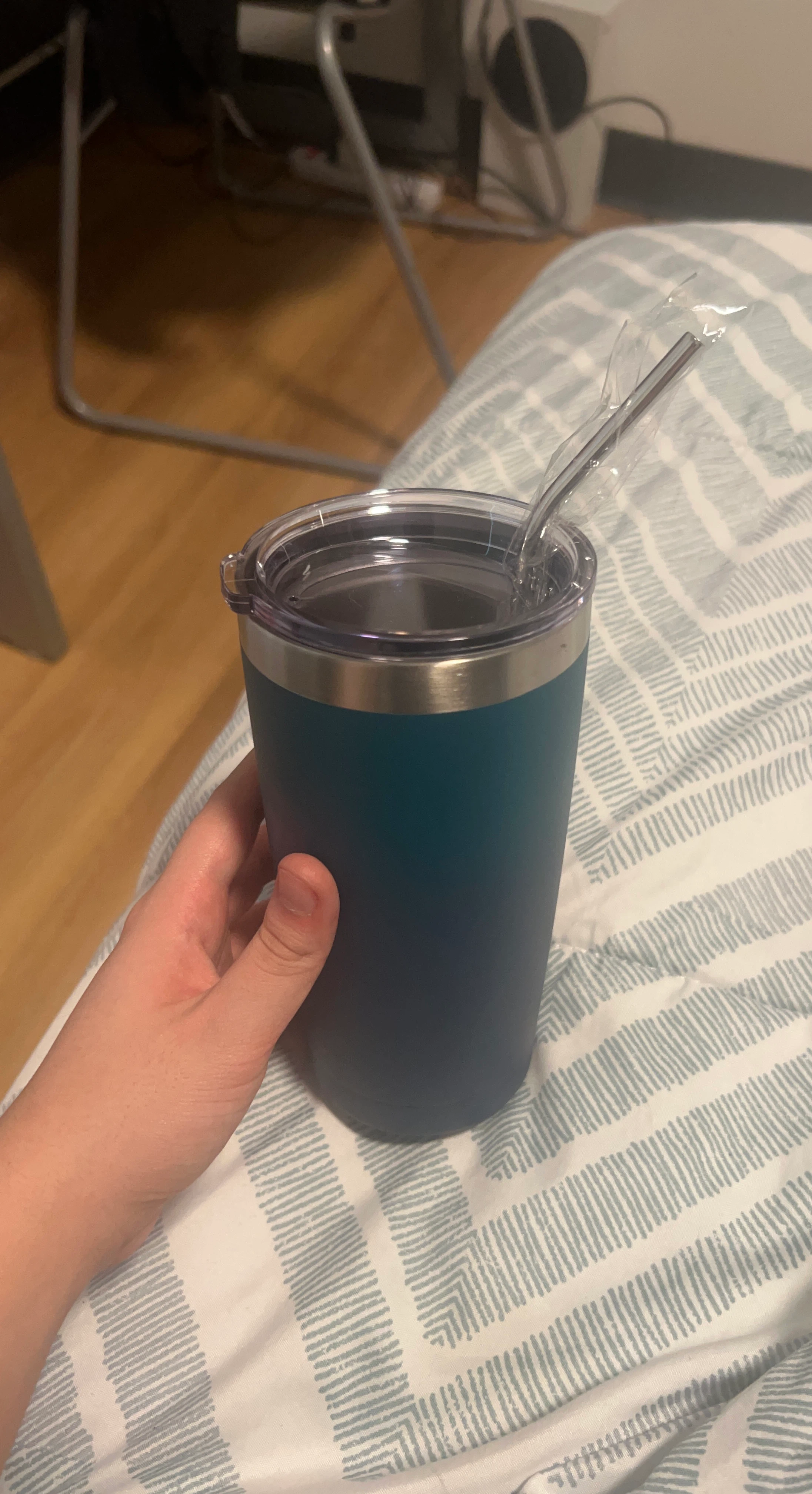 Blue Stainless Steel Tumbler with Straw