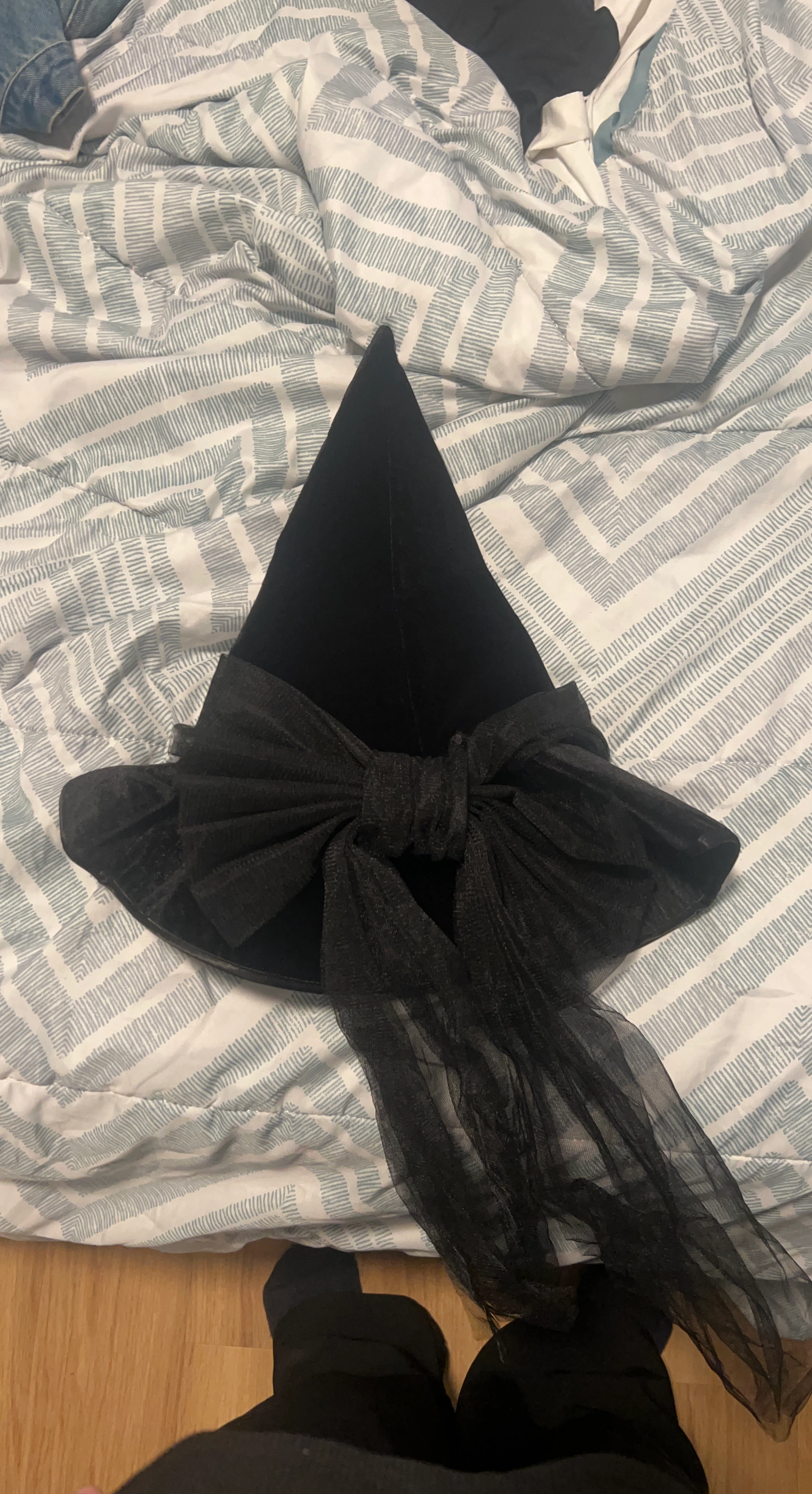 Black Velvet Witch Hat with Tulle Bow