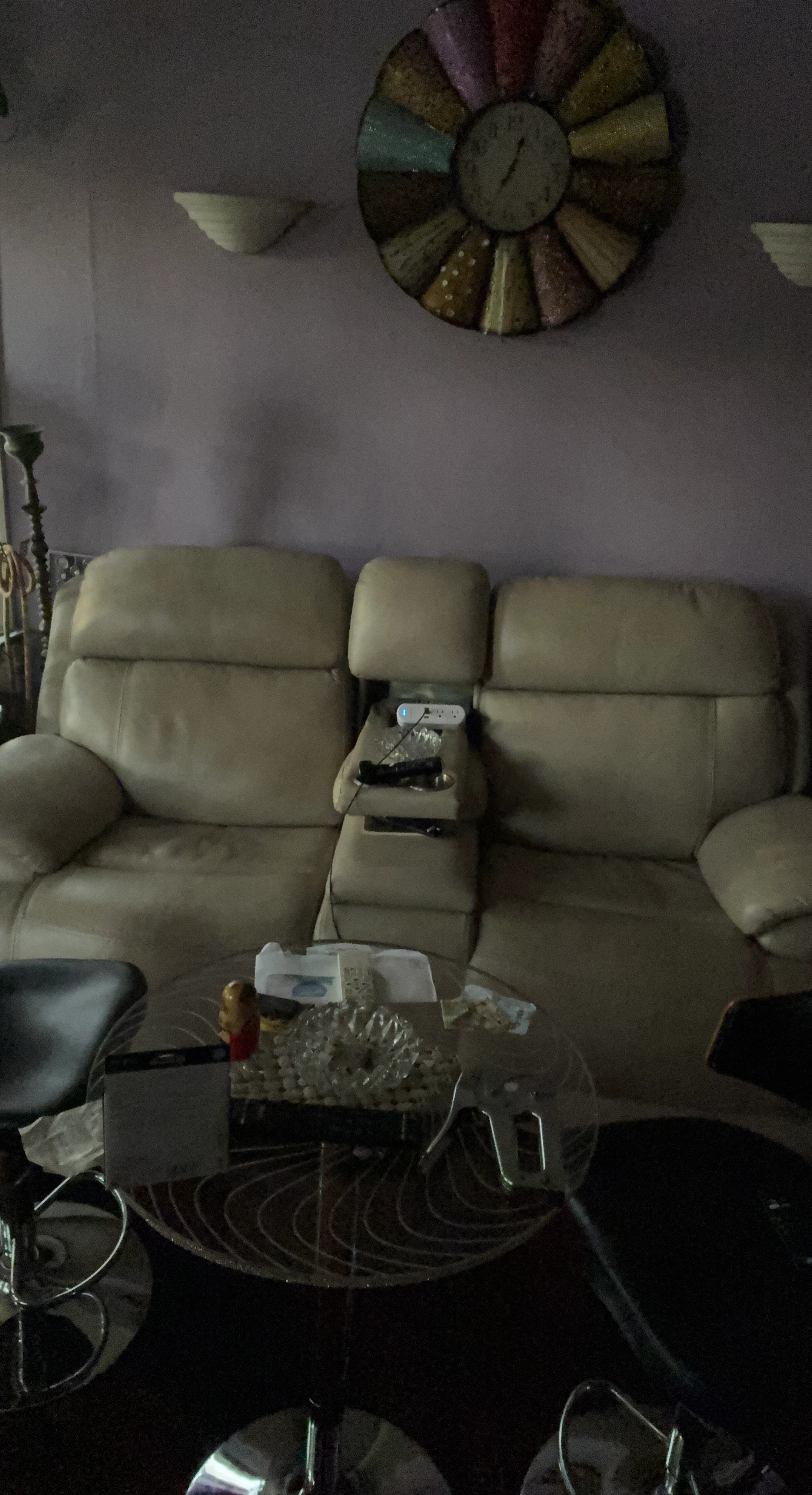Cream Leather Reclining Loveseat