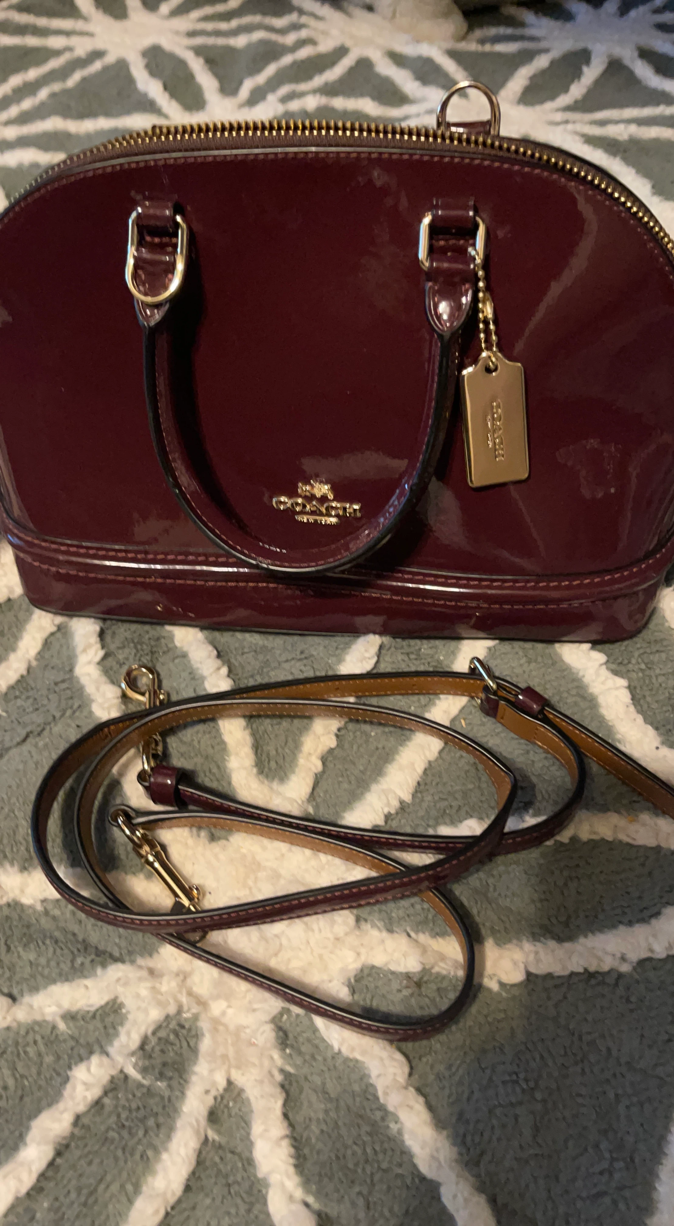 Coach Patent Leather Dome Satchel Burgundy