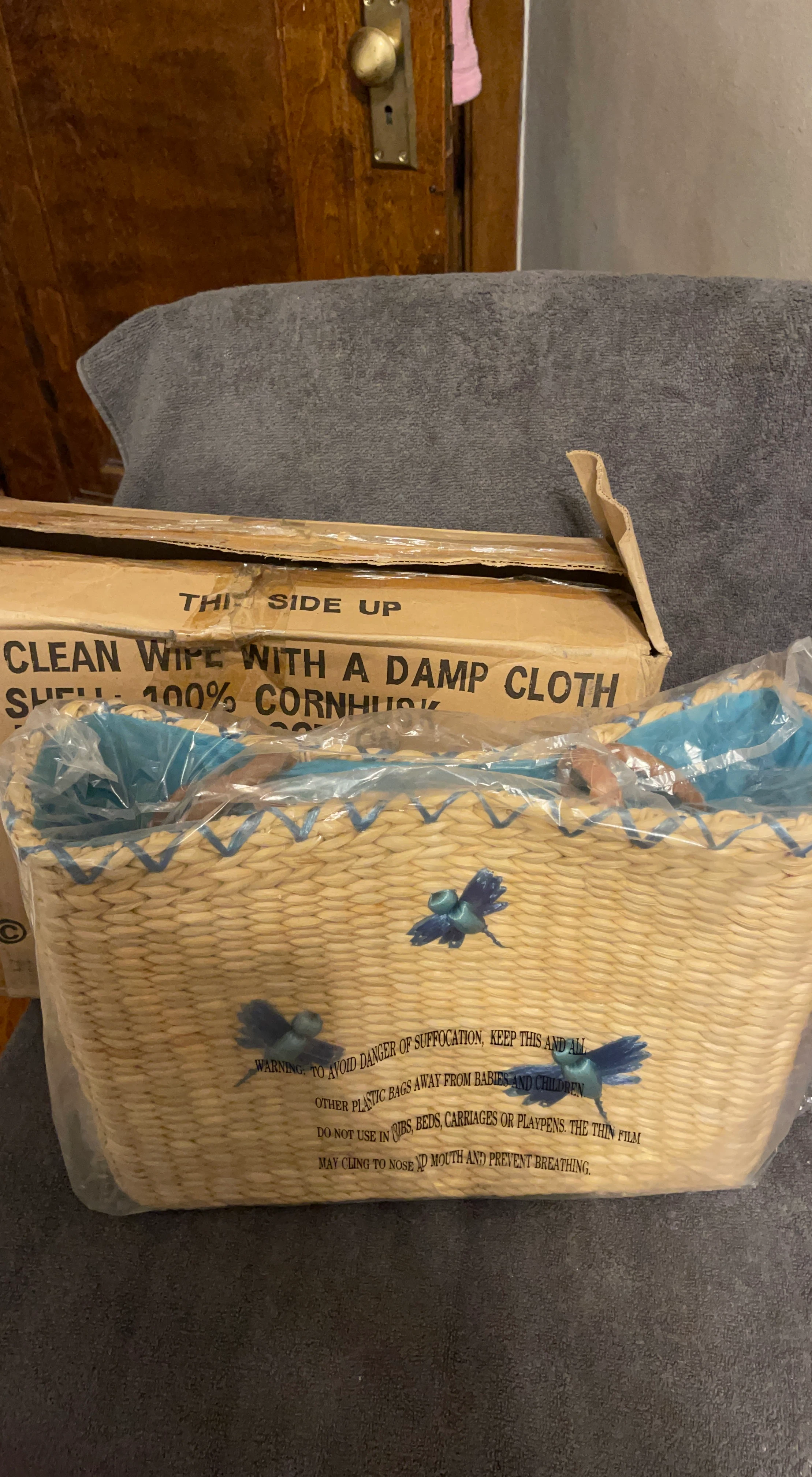 New Woven Cornhusk Tote Bag with Dragonfly Accents