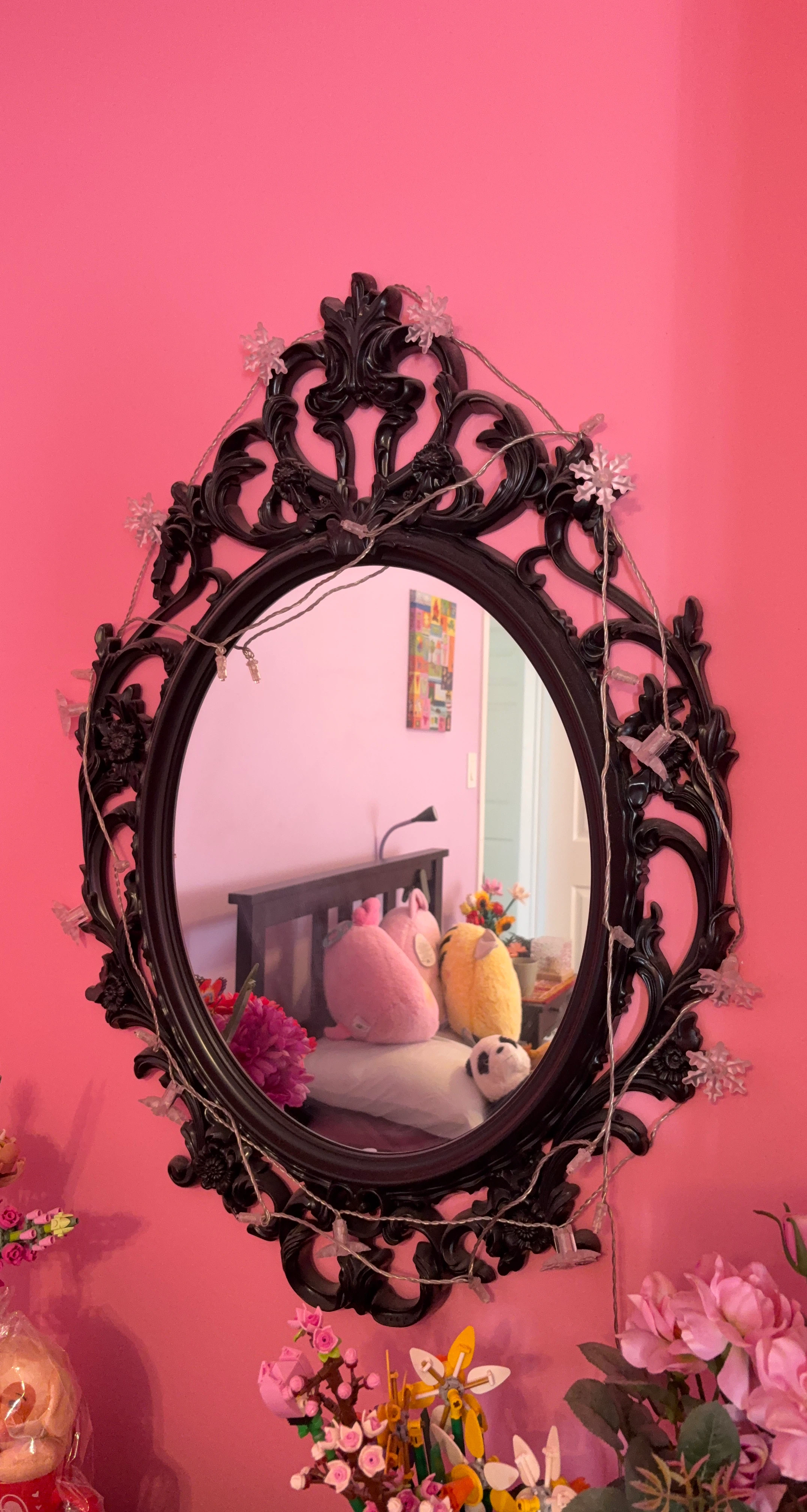 Ornate Black Oval Wall Mirror