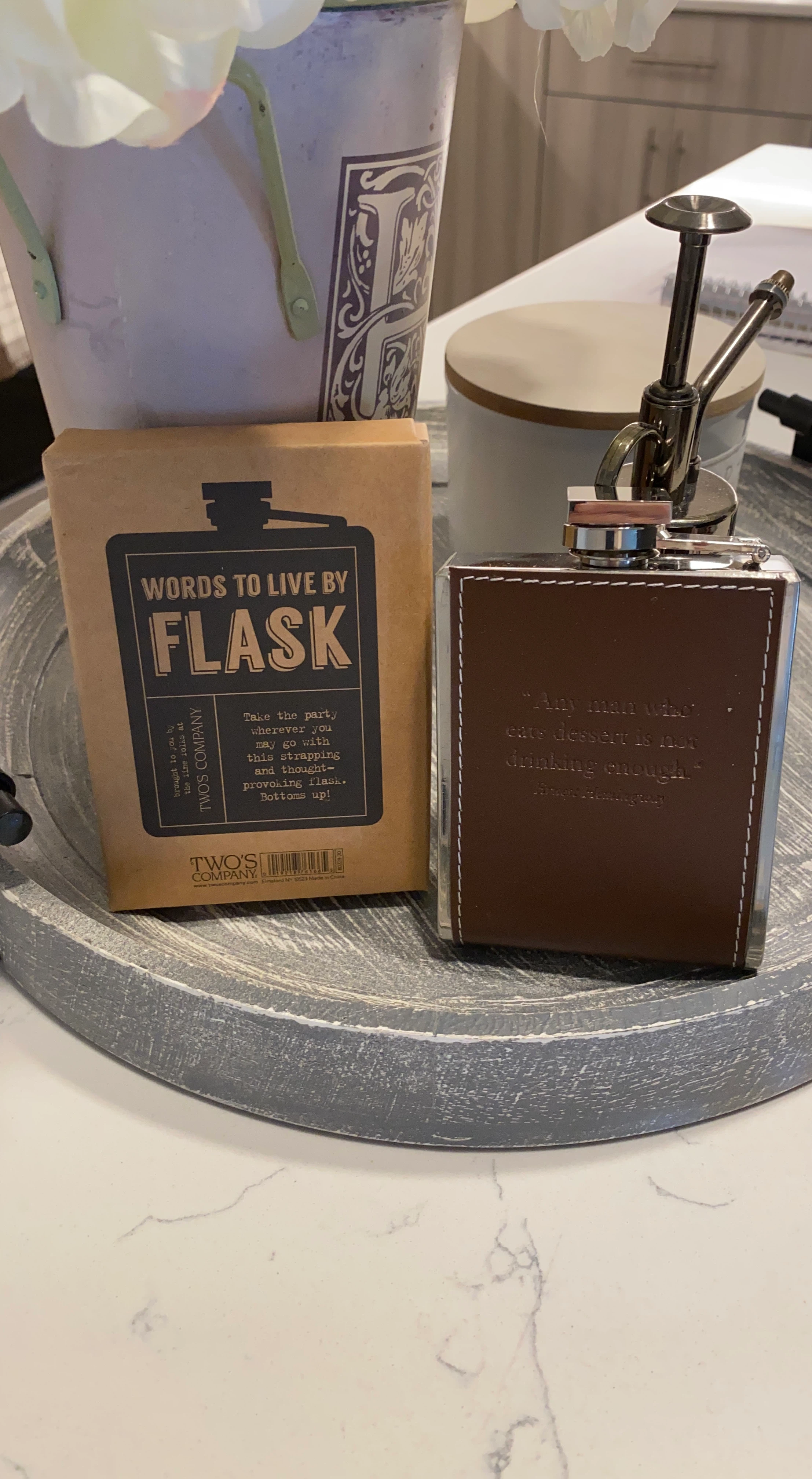 Two's Company Words to Live By Flask