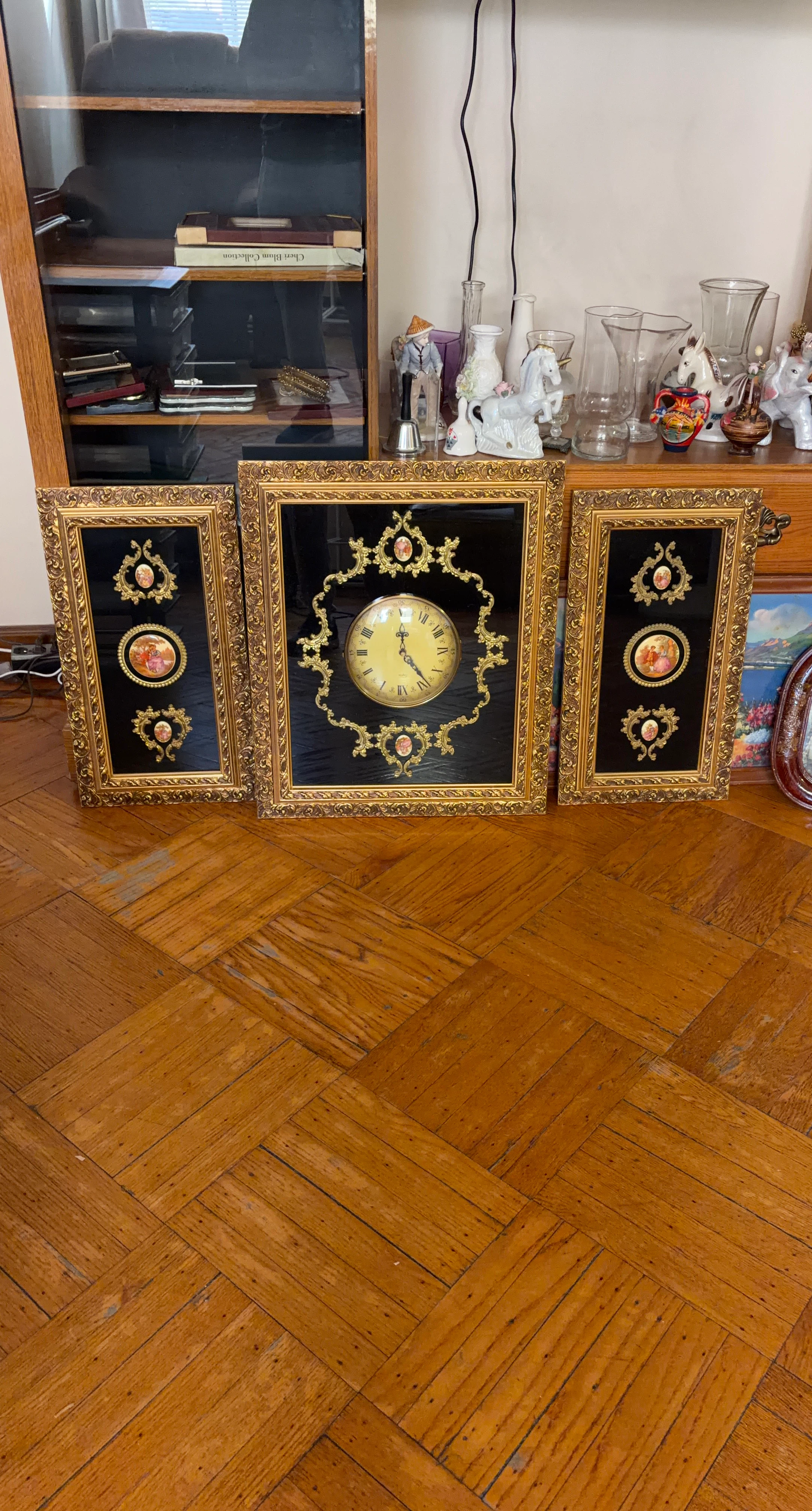 Ornate Wall Clock and Decorative Wall Art Set
