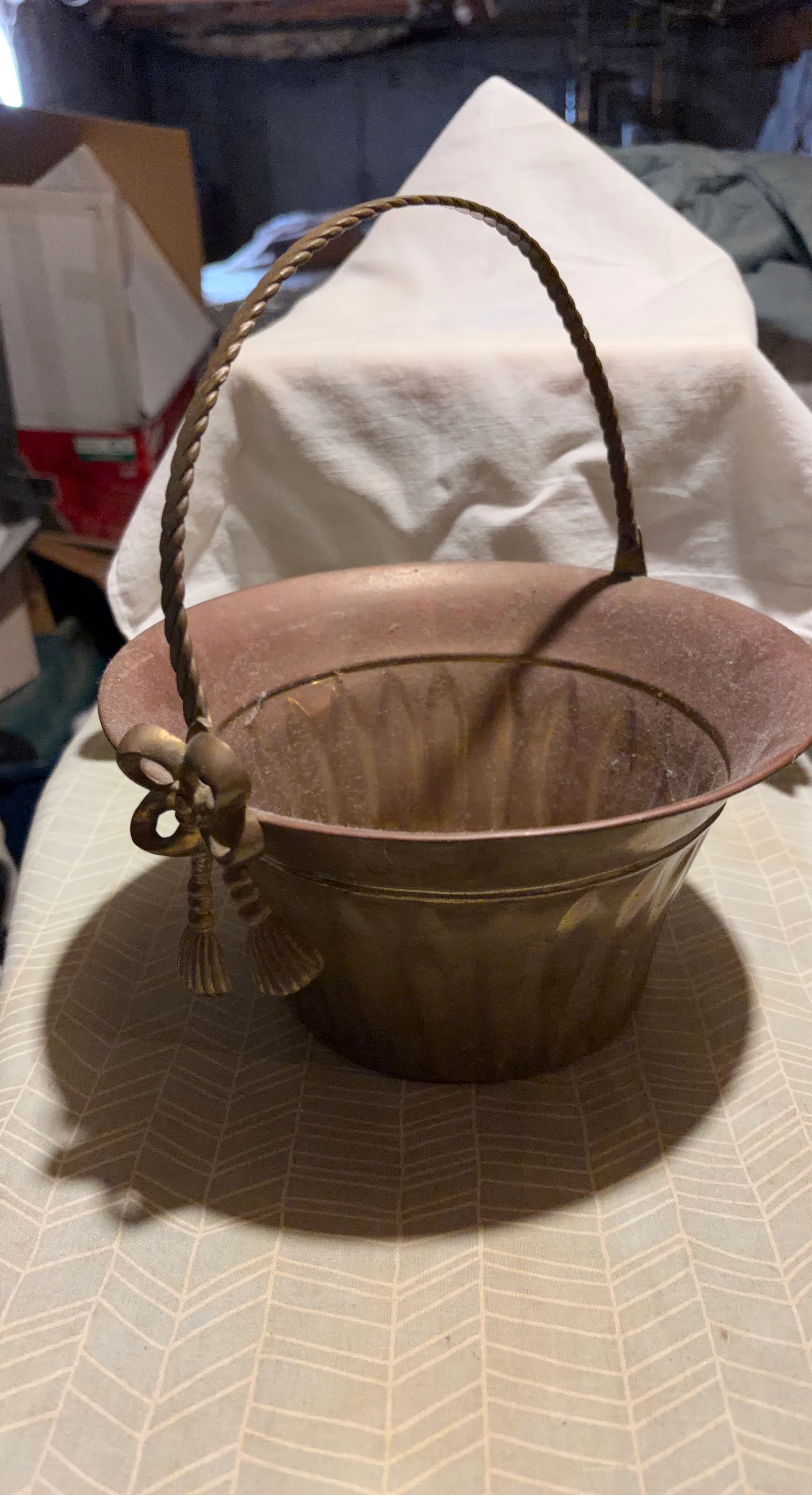 Vintage Brass Basket with Bow Handle
