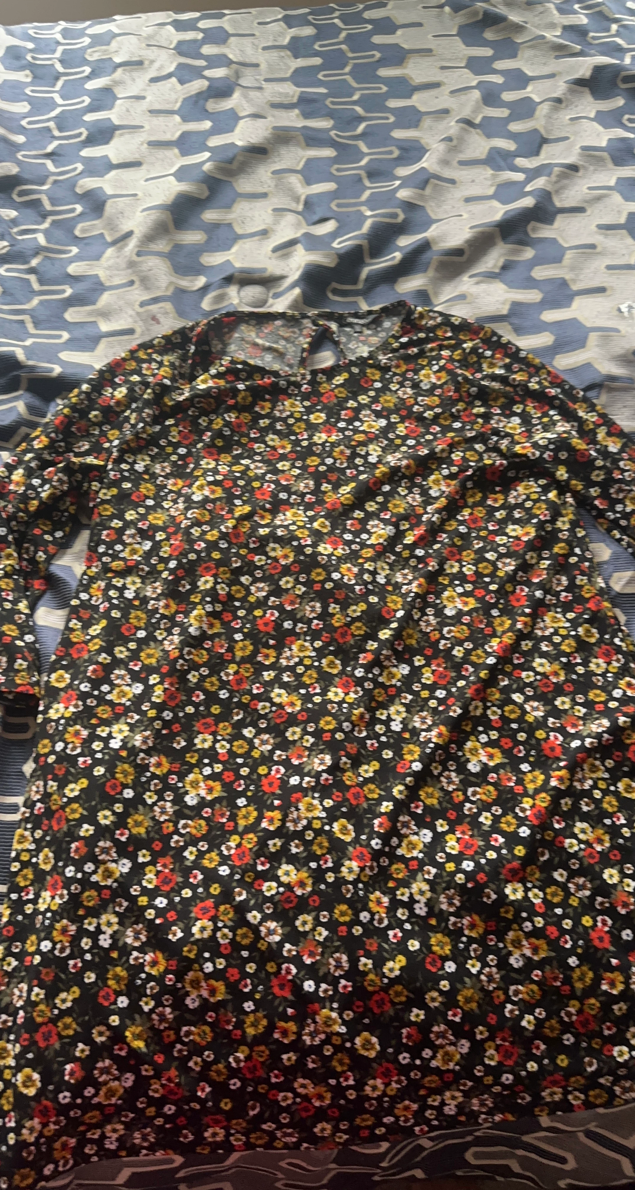 Black Floral Print Long Sleeve Top