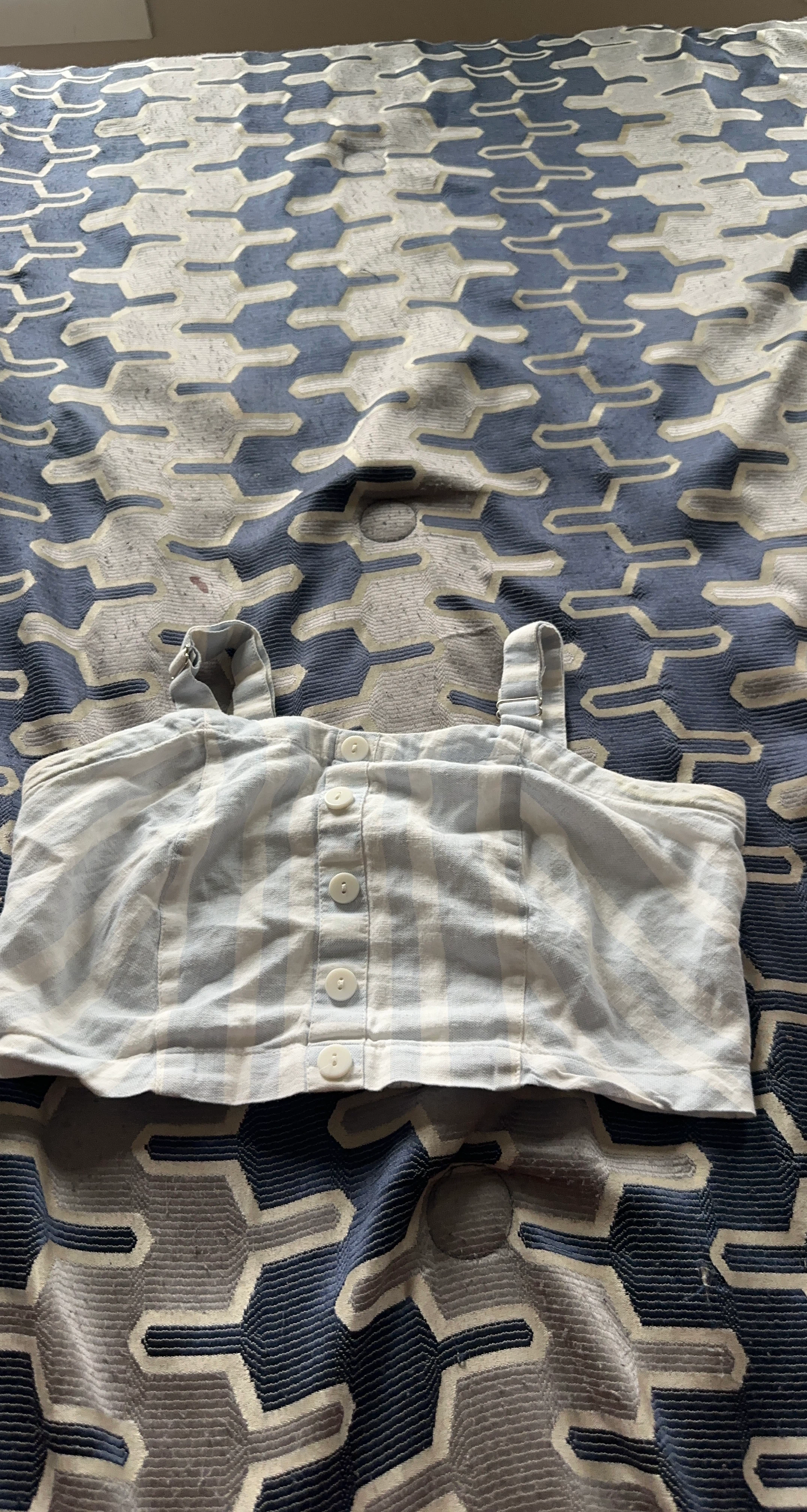 Blue and white striped button-front crop top