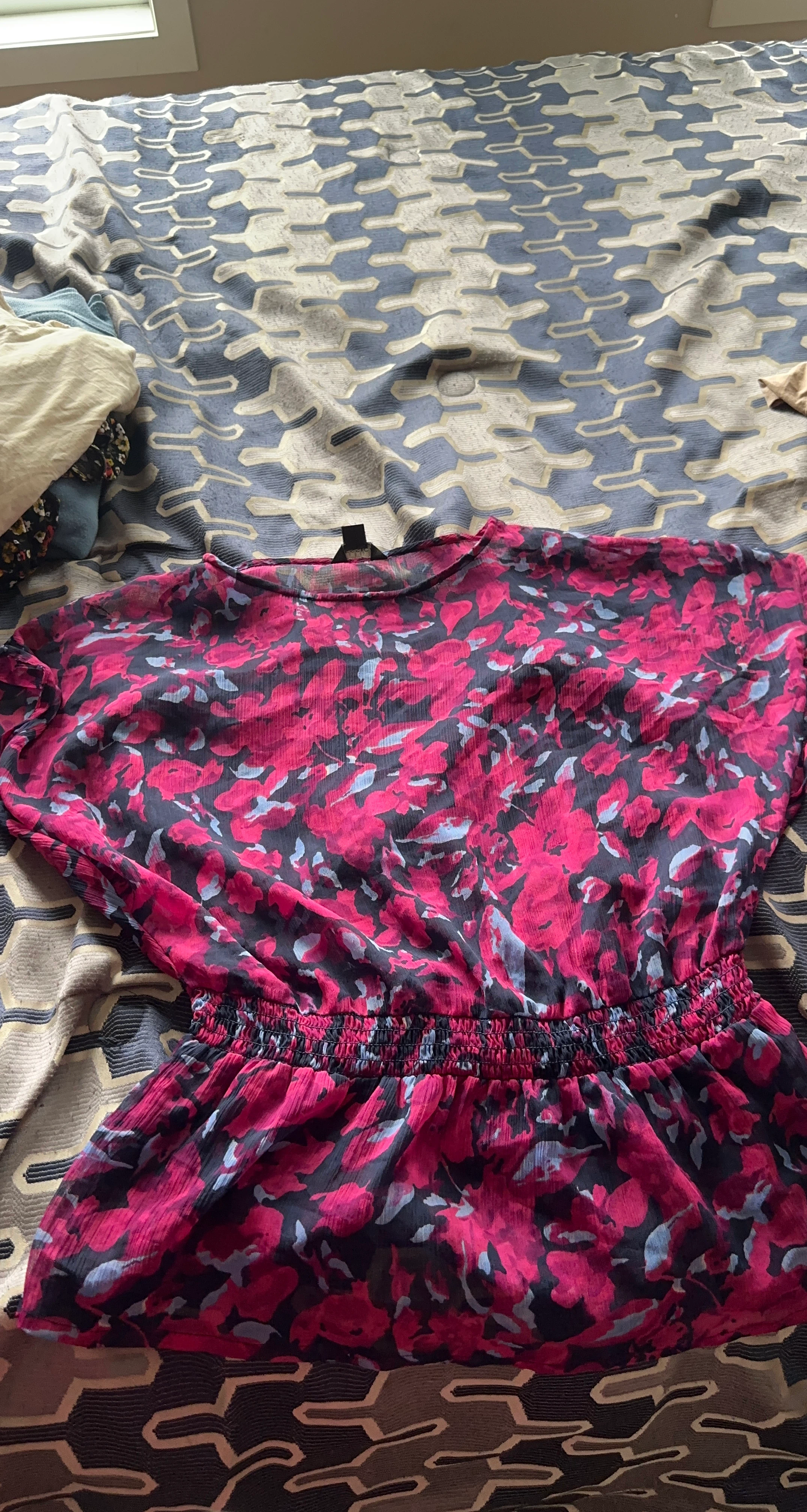 Pink and navy floral blouse