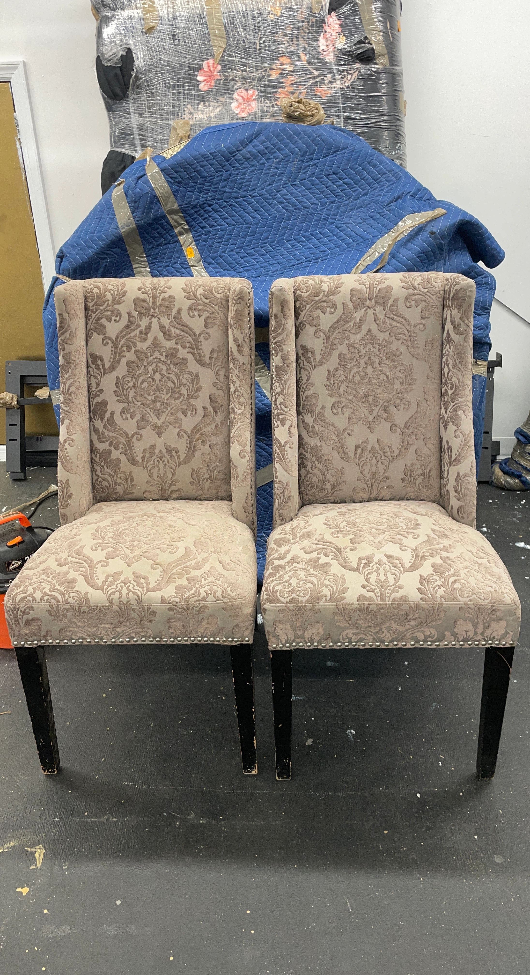 Set of 2 Damask Upholstered Dining Chairs