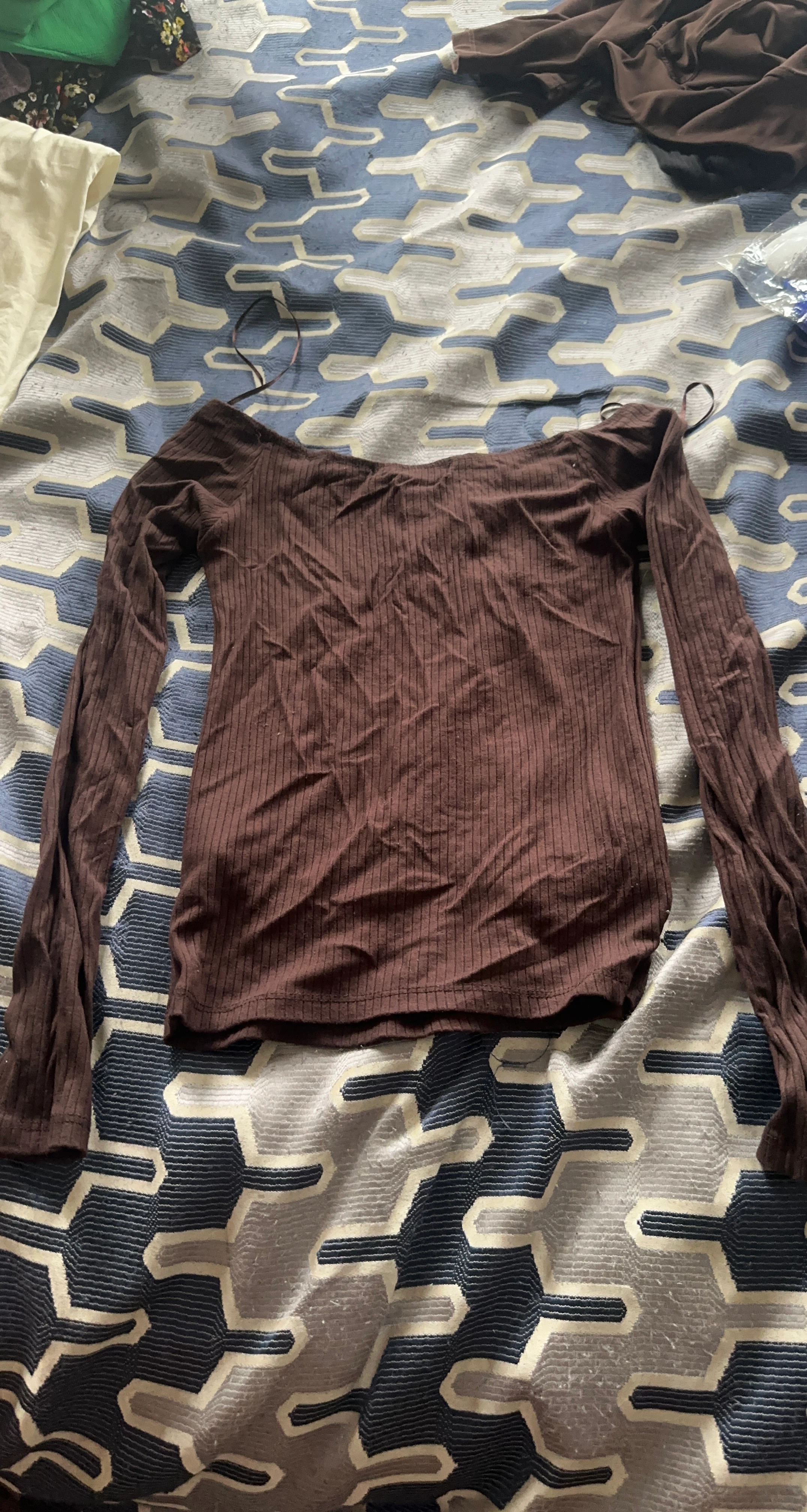 Streetwear Society Brown Off-Shoulder Long Sleeve Top