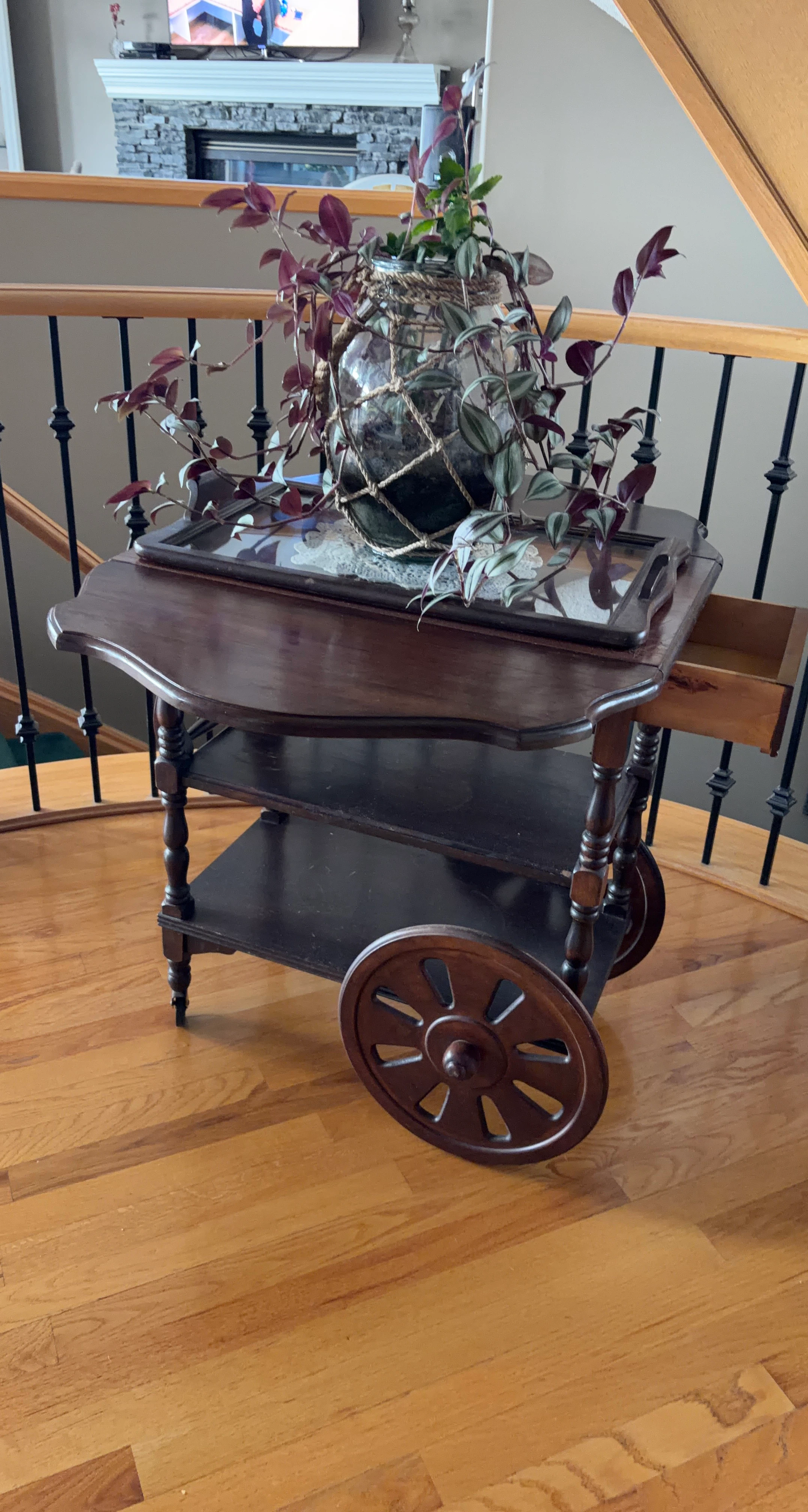 Vintage Wooden Tea Wagon with Drop Leaf