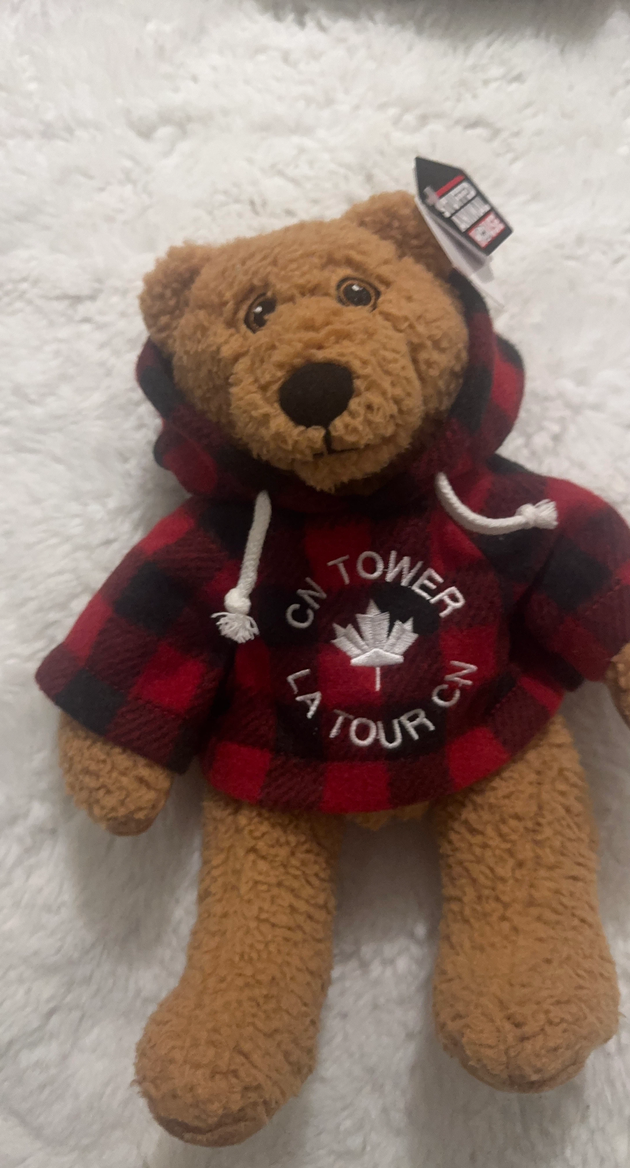 CN Tower Stuffed Bear in Plaid Hoodie