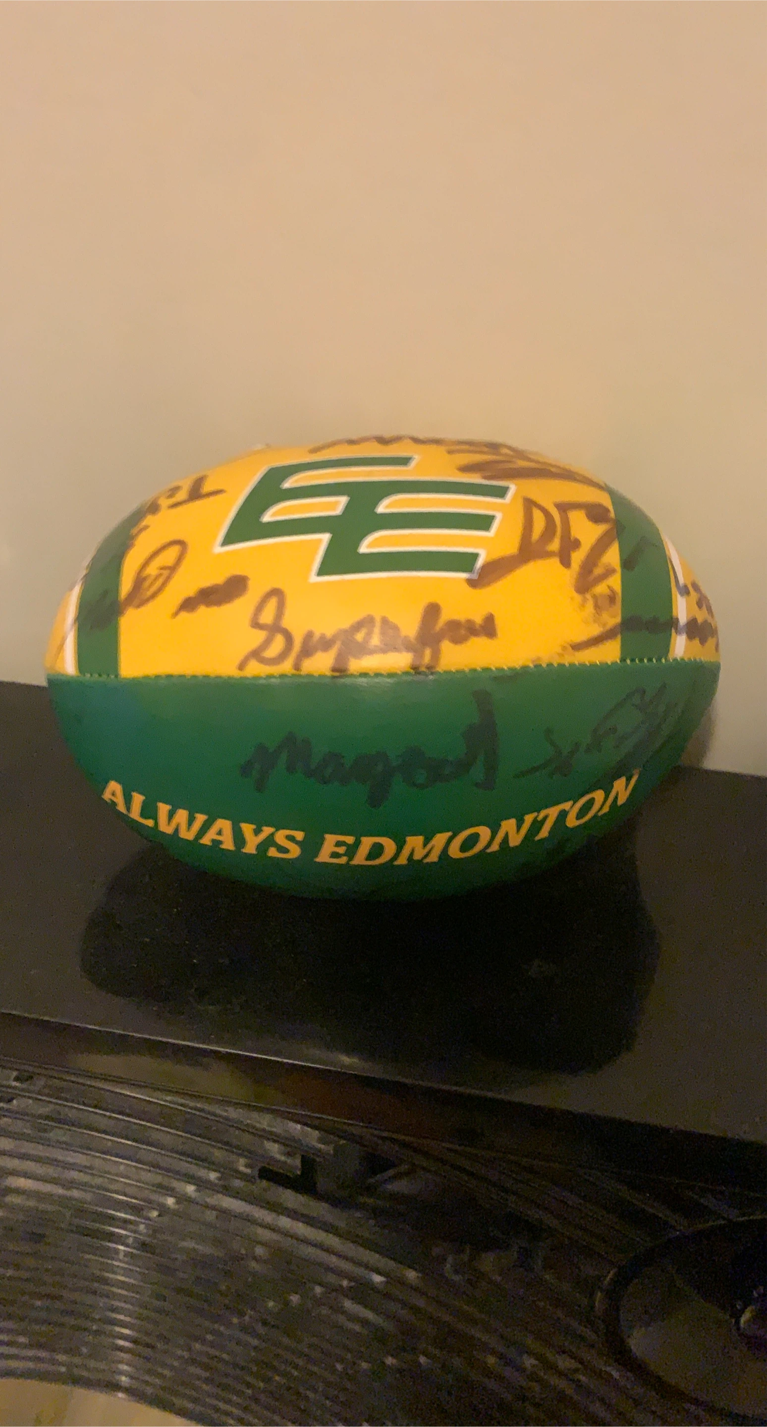 Edmonton Elks Autographed Football signed by Mr.Famgoo