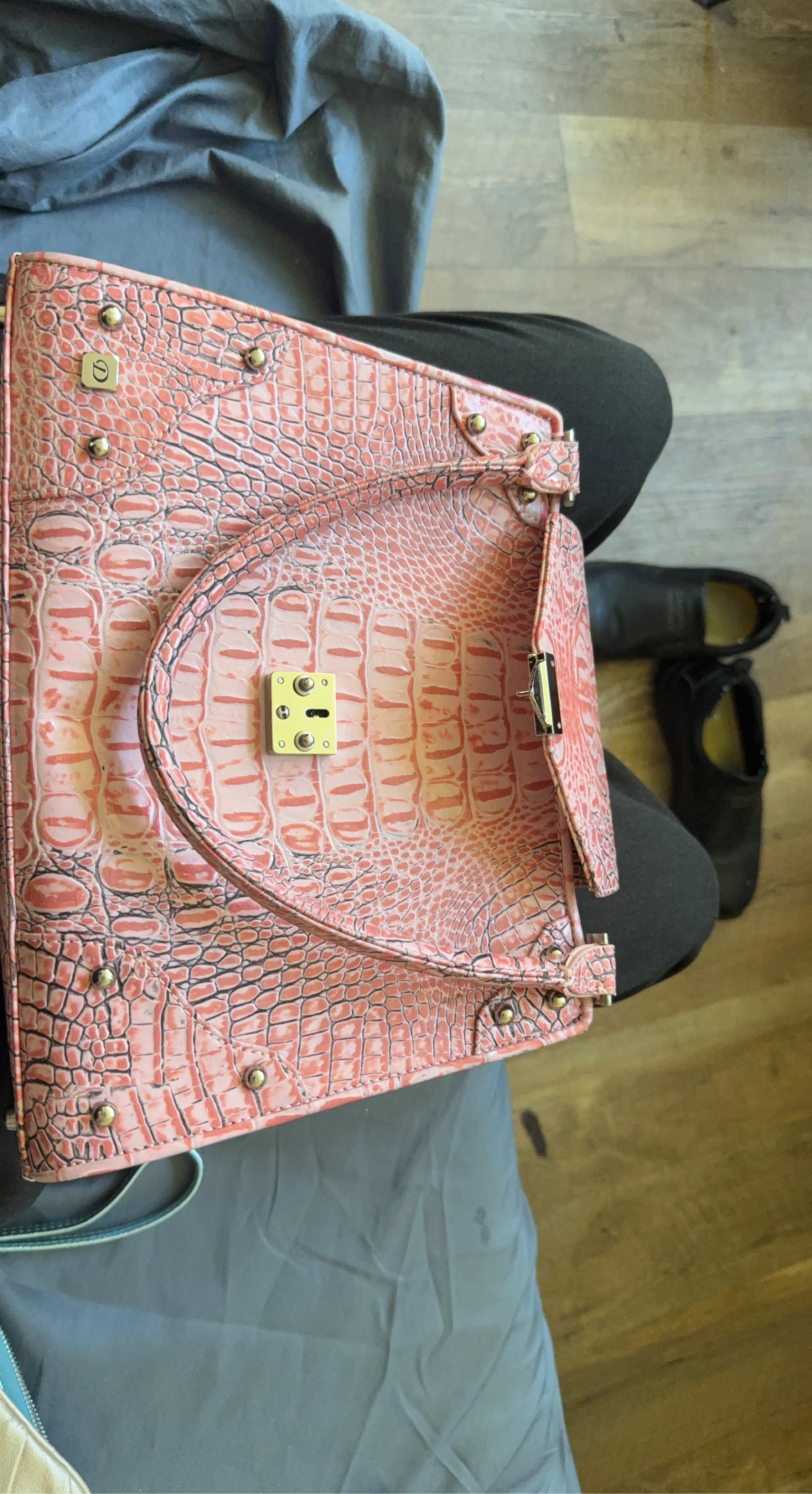 Pink Crocodile Embossed Handbag