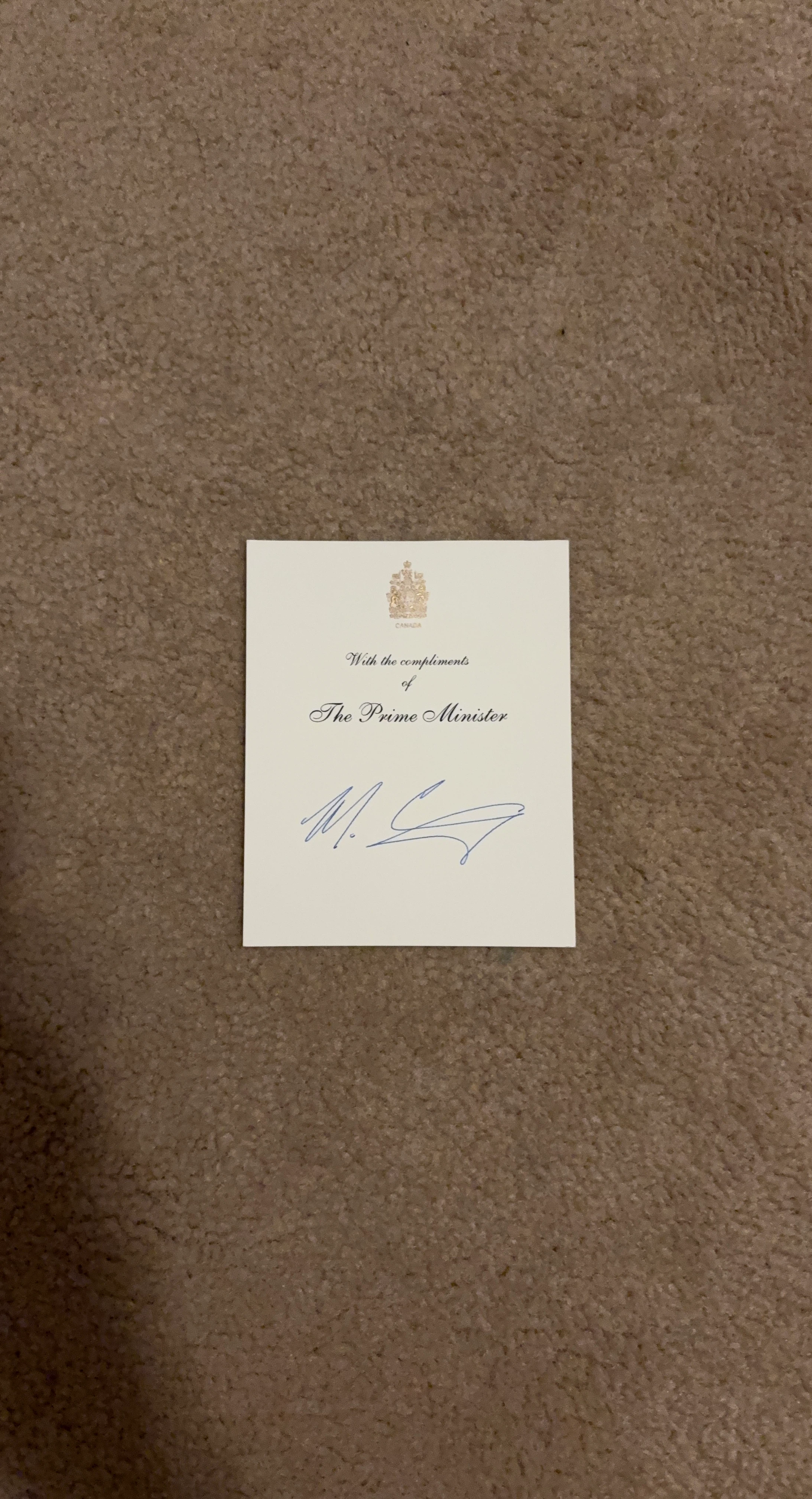 Signed Prime Minister Compliments Card