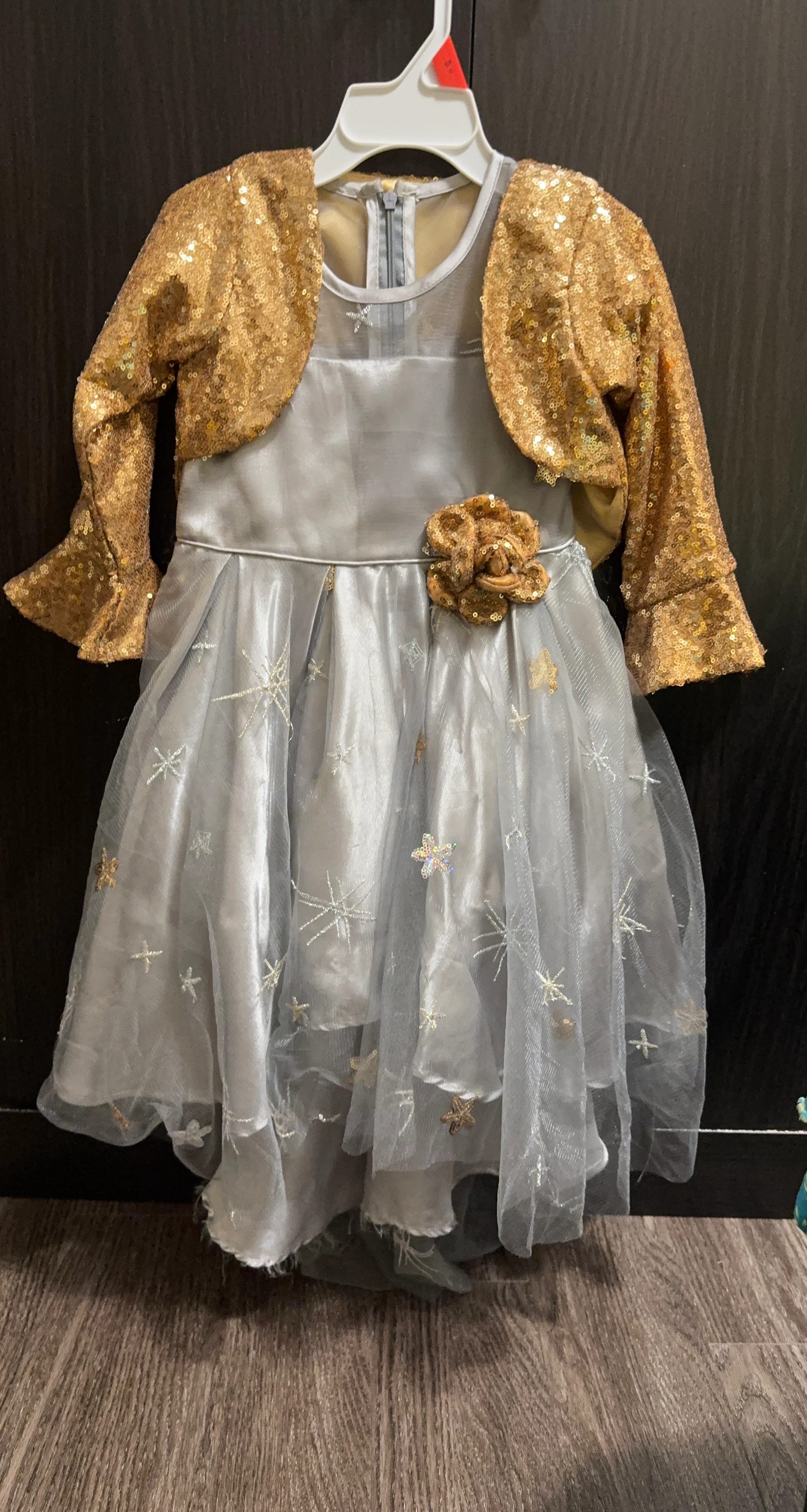 Girls Silver Dress with Gold Sequin Bolero